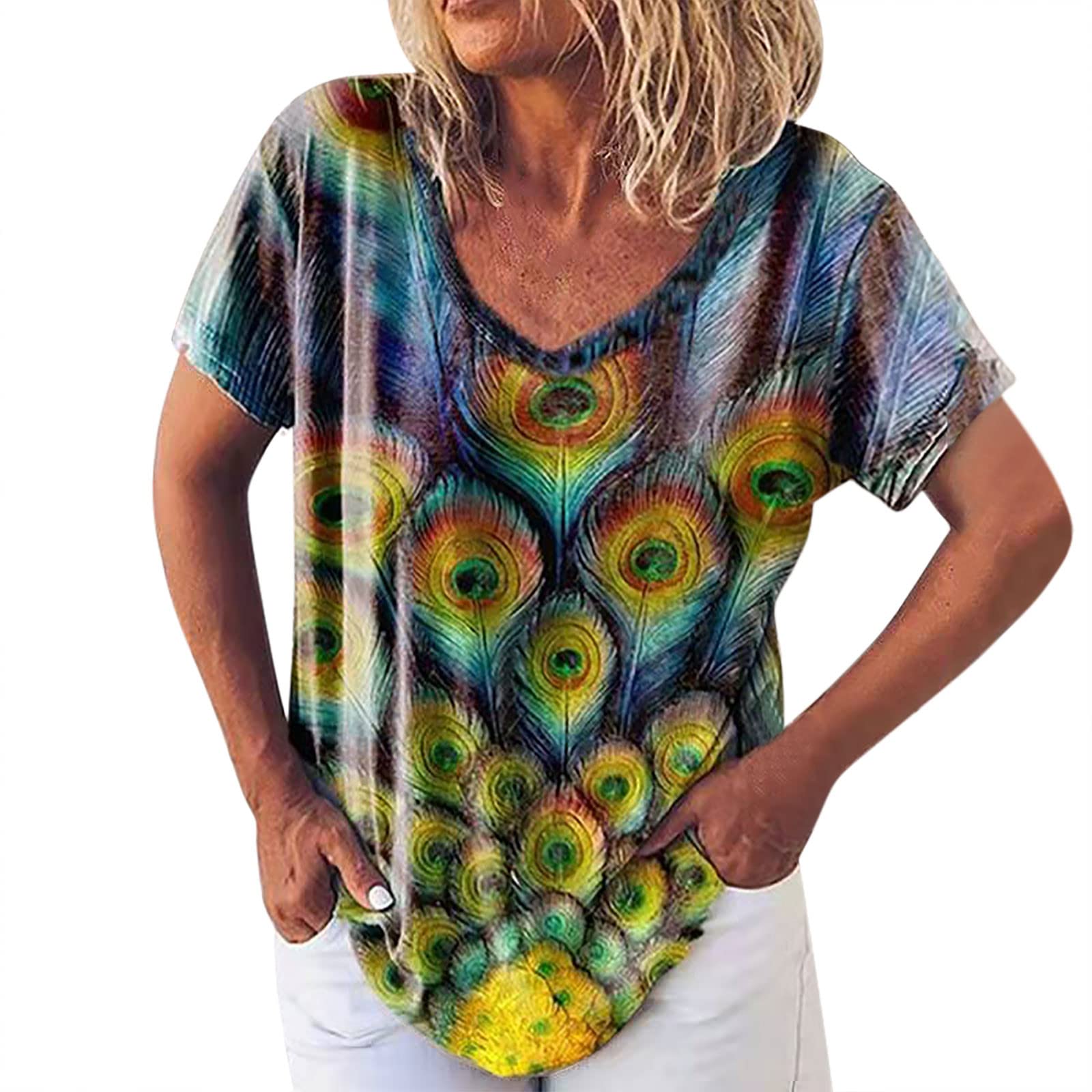Stylish Women's Graphic Print V-Neck Short Sleeve Loose Fit T-Shirt - Casual Summer Outfit, Streetwear Fashion, Comfortable Everyday Wear