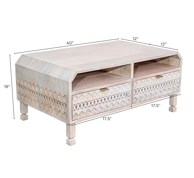 Solid Wood Coffee Table with 4 Drawers & Dust-Proof Storage - White Modern Living Room Furniture for Home & Office Use