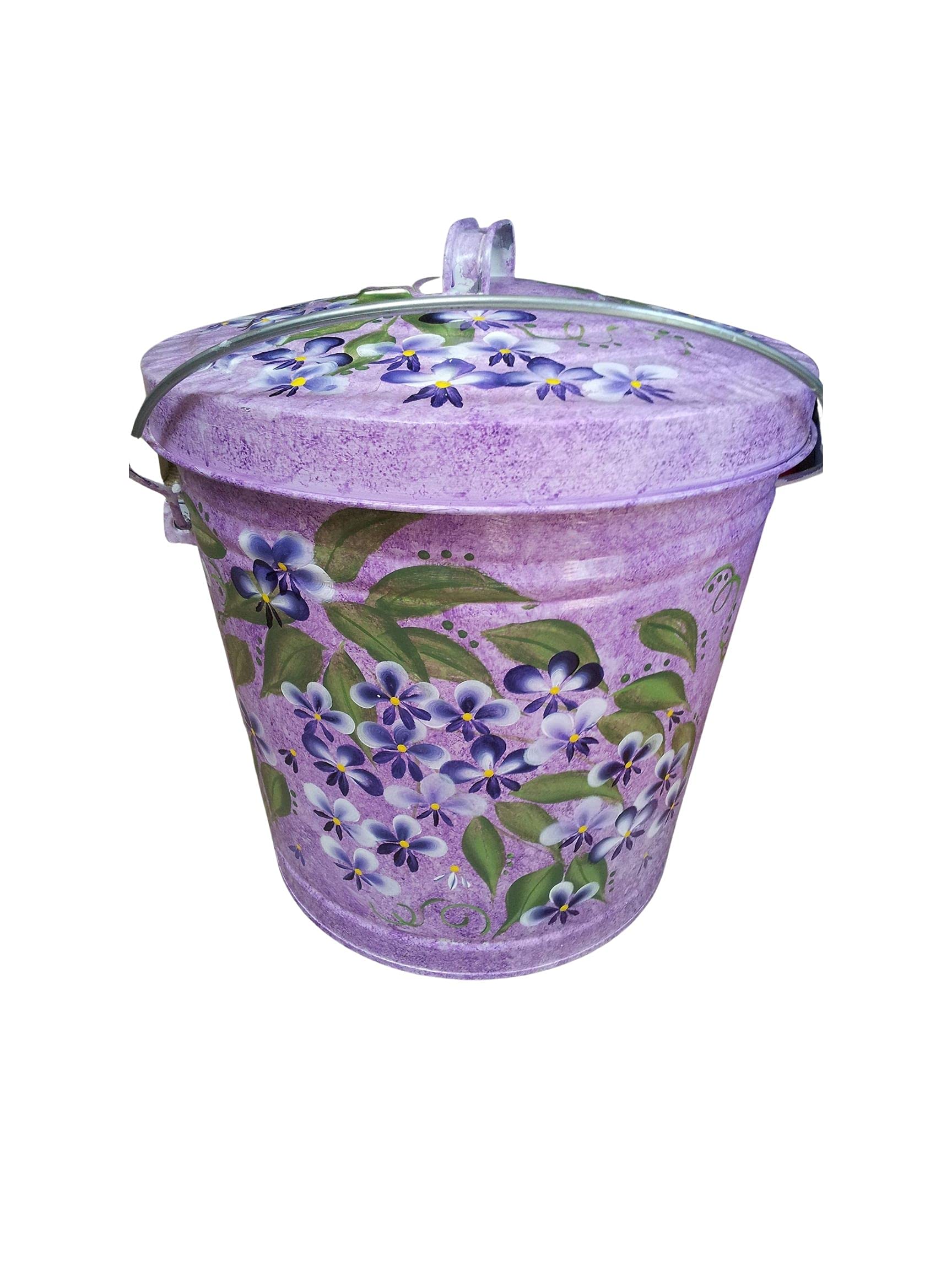 10 Gallon Hand Painted Decorative Trash Can - Elegant Waste Bin for Kitchen, Bathroom & Office - Eco-Friendly Garbage Can with Artistic Designs for Home Decor