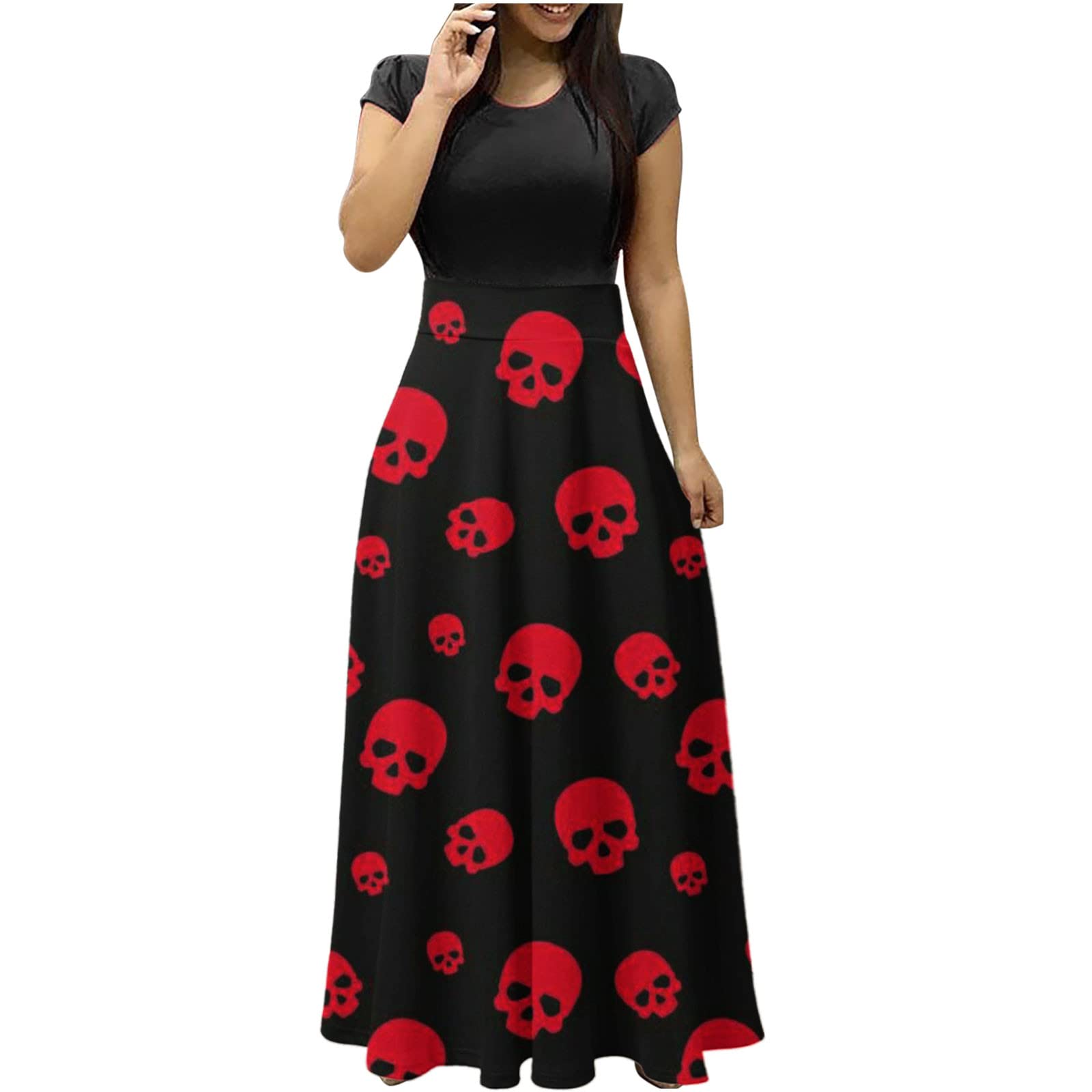 Sexy Skeleton Print Short Sleeve Cocktail Dress for Women - Plus Size Elegant Party & Casual Spring Dress | Perfect for Night Out, Club Wear, Date Night and Special Occasions