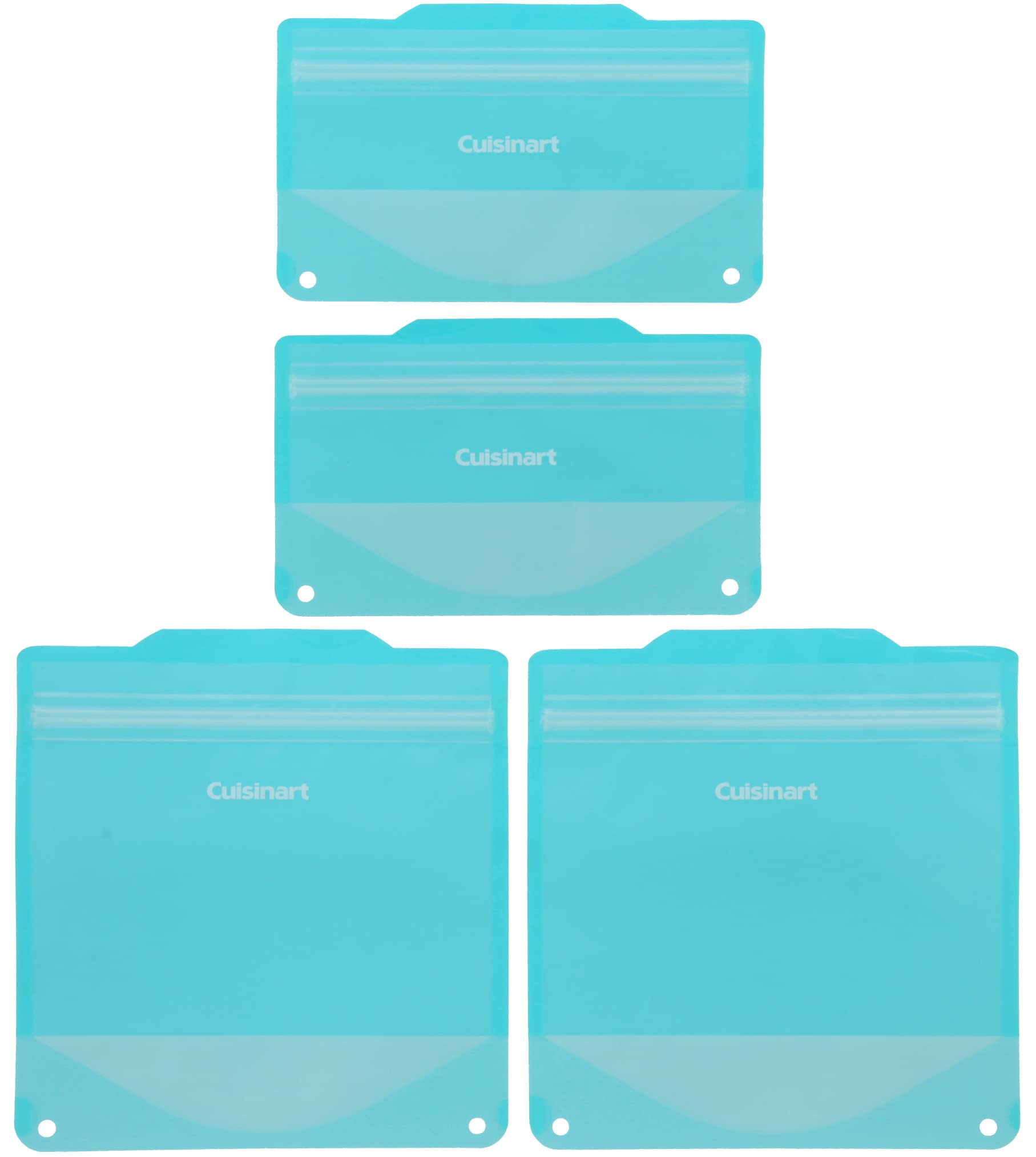 Eco-Friendly Reusable Food Storage Bags 4-Pack (2 Small + 2 Medium) - BPA-Free, Leakproof & Dishwasher Safe - Perfect for Meal Prep, Snacks & Freezer Storage - Cuisinart Teal Kitchen Essentials