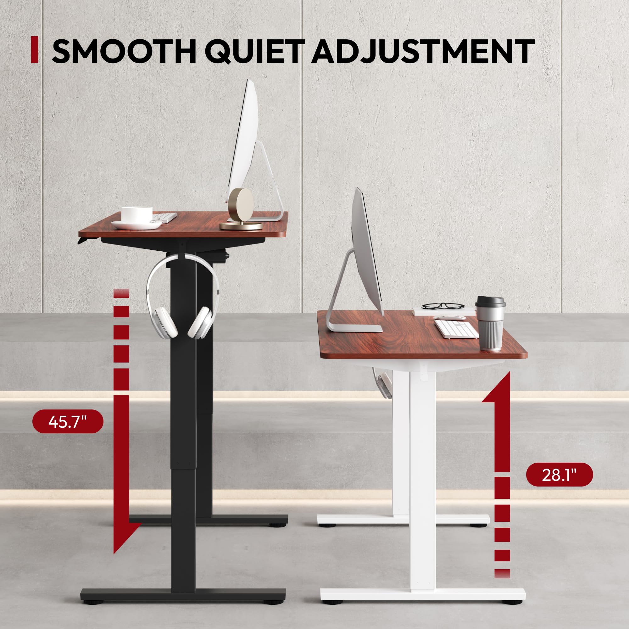 SANODESK 55 x 28 Inches Electric Standing Desk - Height Adjustable Whole-Piece Desktop with 6-Button Controller, Ergonomic Computer Desk for Home Office (Black Frame & Mahogany Top) - Perfect for Remote Work, Gaming Setup, and Small Workspaces