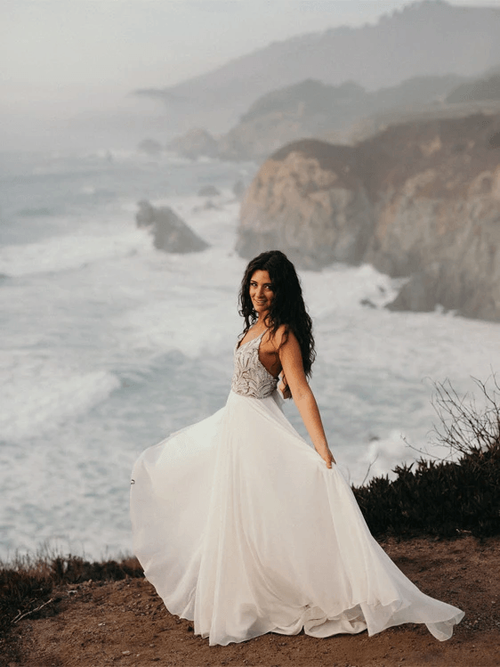 Elegant A-Line Spaghetti Strap Beaded Beach Wedding Dress TN269 | Perfect for Destination Weddings & Summer Bridal Events