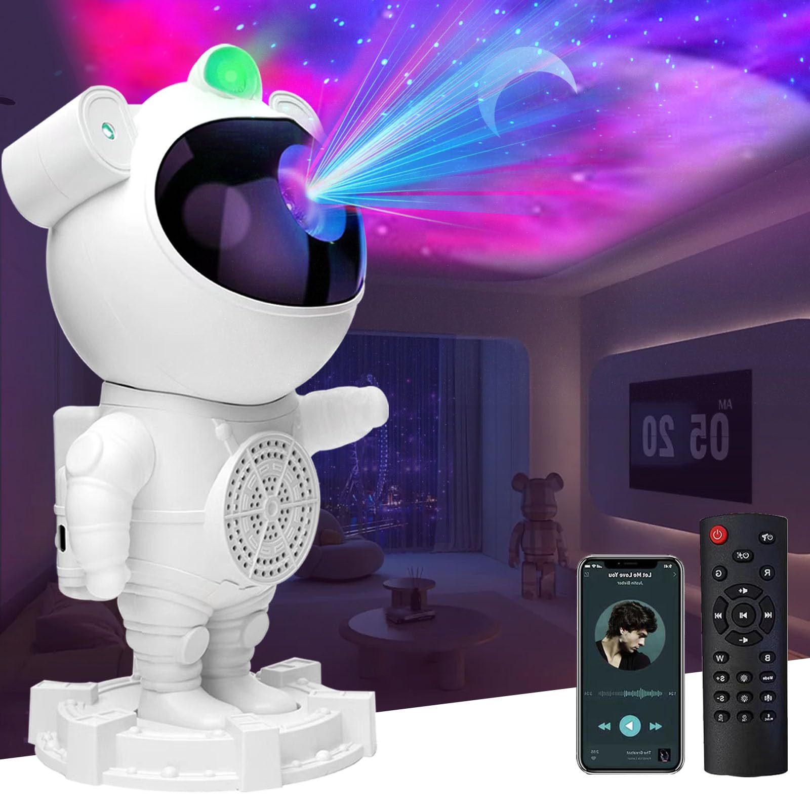 Astronaut Galaxy Projector with Bluetooth Speaker & White Noise - Starry Night Projector with Moon Lamp, Timer & Remote Control - Perfect for Bedroom Decor, Kids & Adults Gift (Christmas, Birthday) - Create Relaxing Atmosphere for Sleep, Meditation & Romantic Nights
