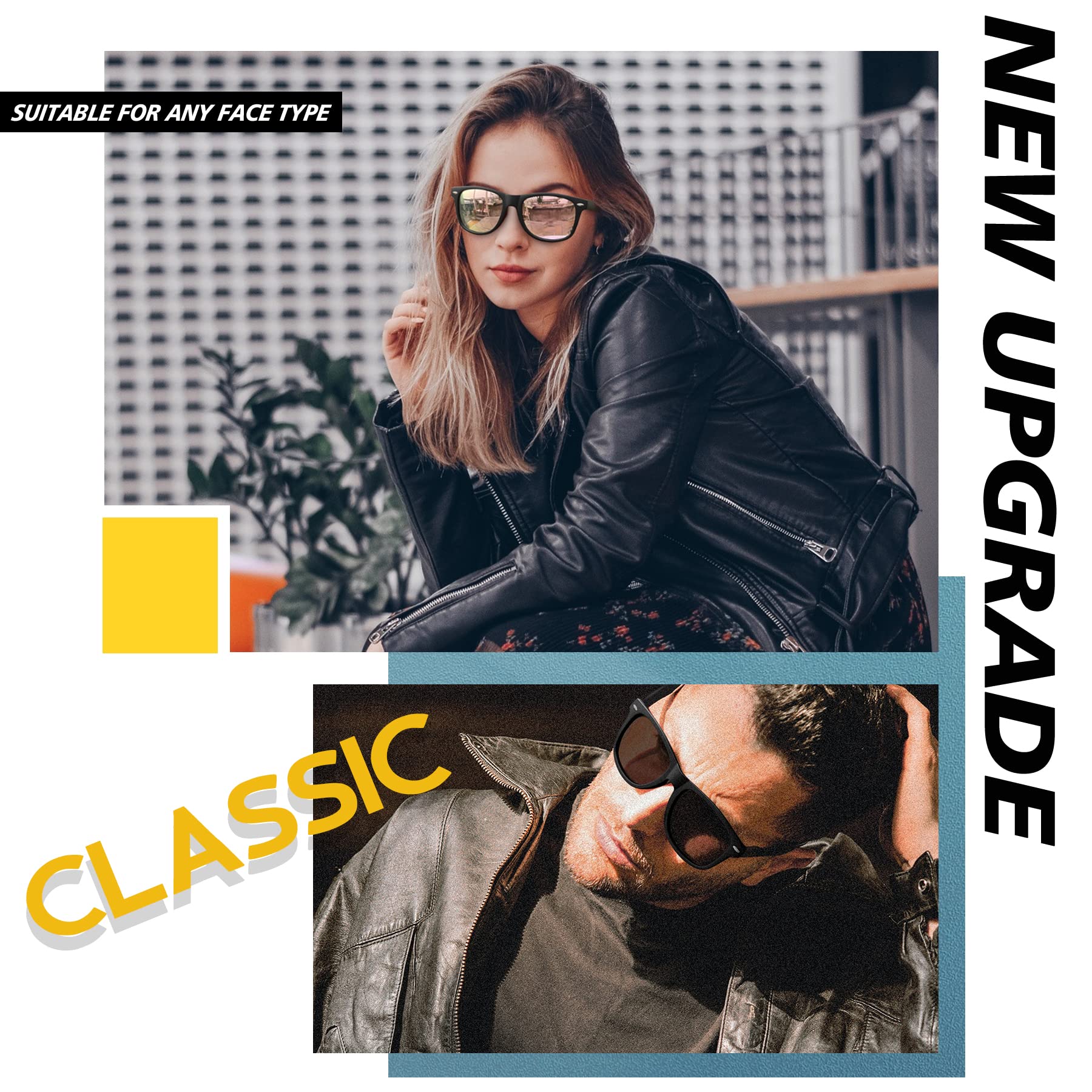 Joopin Square Polarized Sunglasses for Men & Women - UV Protection, Trendy Designer Shades for Outdoor, Driving, Beach & Fashion