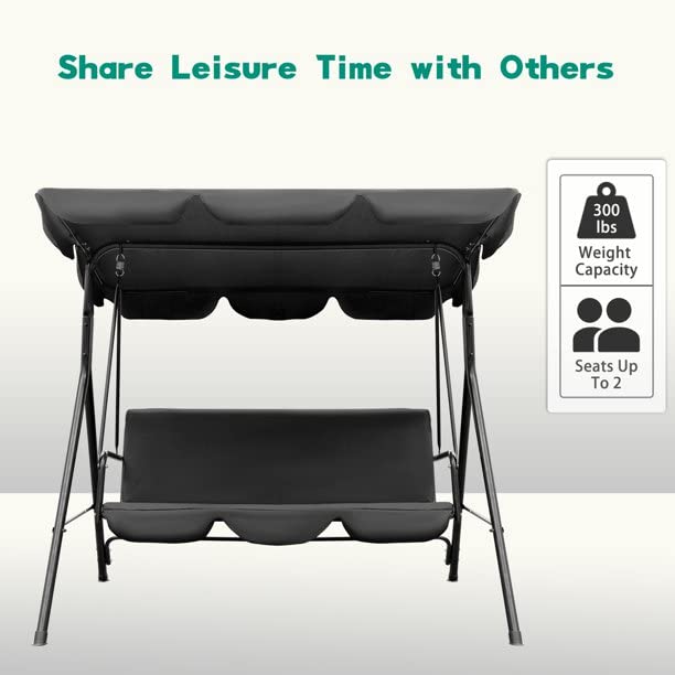 2-Person Outdoor Porch Swing Chair with Canopy - 3-Seat Patio Hanging Glider, Weather-Resistant Powder-Coated Steel Frame & Removable Cushions for Garden, Backyard, Deck - Perfect for Relaxing, Lounging & Enjoying Nature