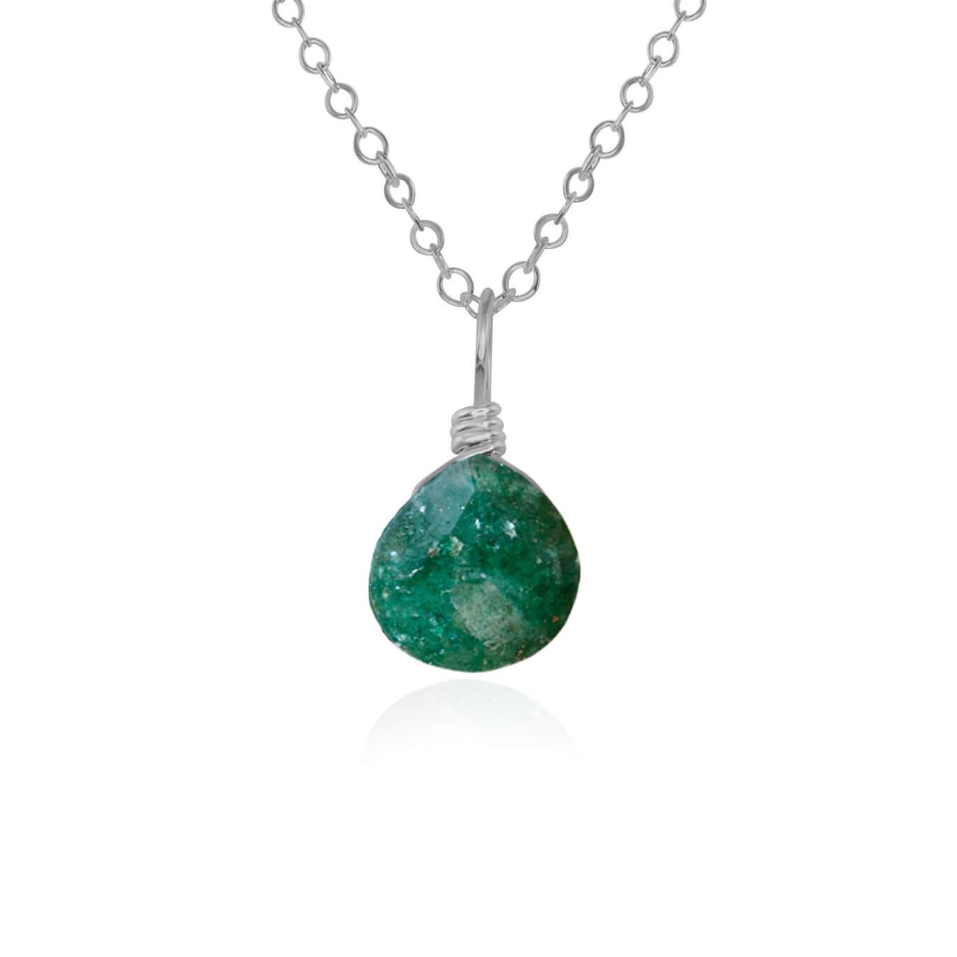 Tiny Aventurine Teardrop Crystal Pendant Necklace - Natural Gemstone Jewelry for Women - Perfect for Meditation, Healing & Everyday Wear