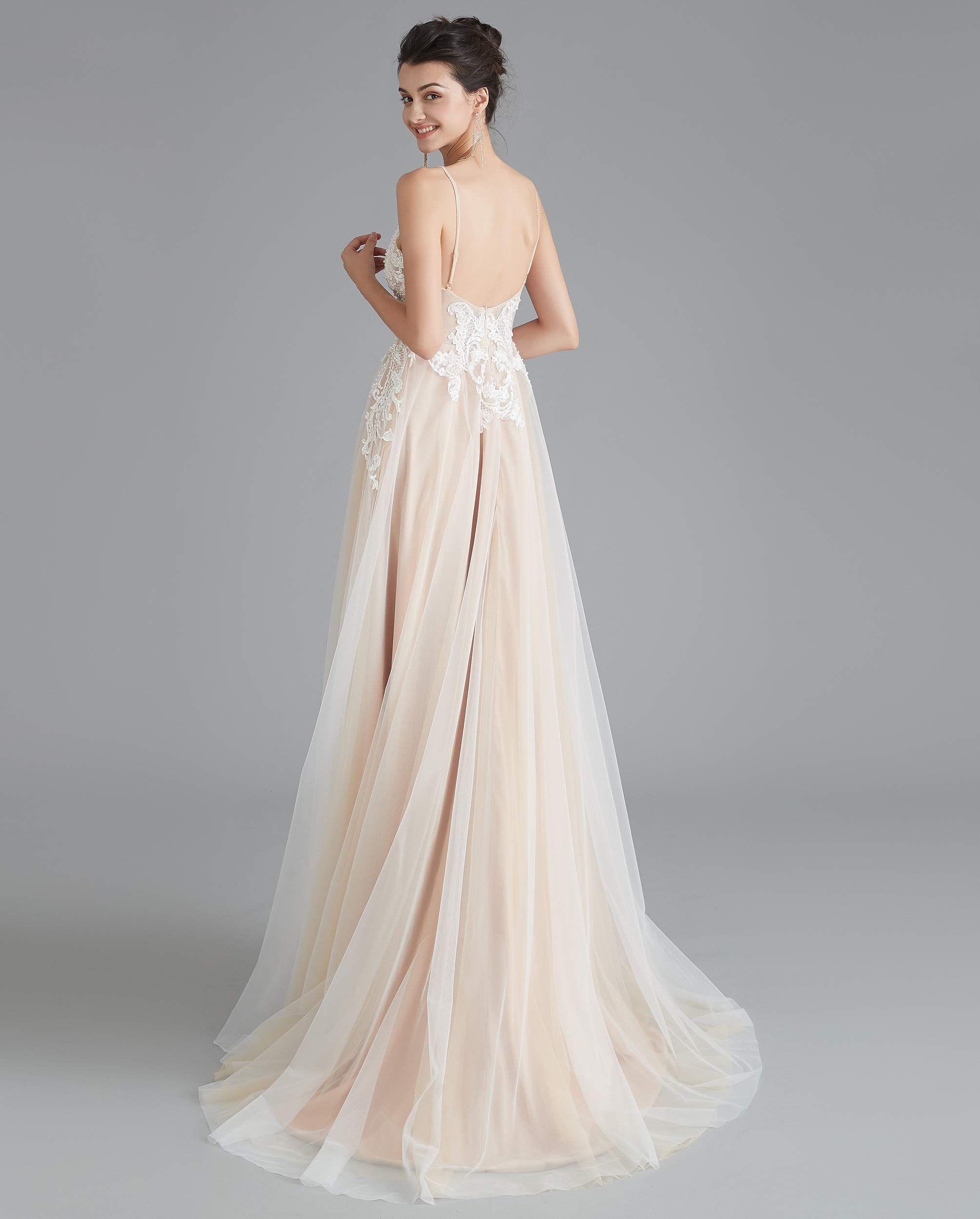 Elegant Women's V-Neck Empire Waist Wedding Dress with Pearl Appliques - Perfect for Beach Weddings, Bridal Showers & Summer Formal Events