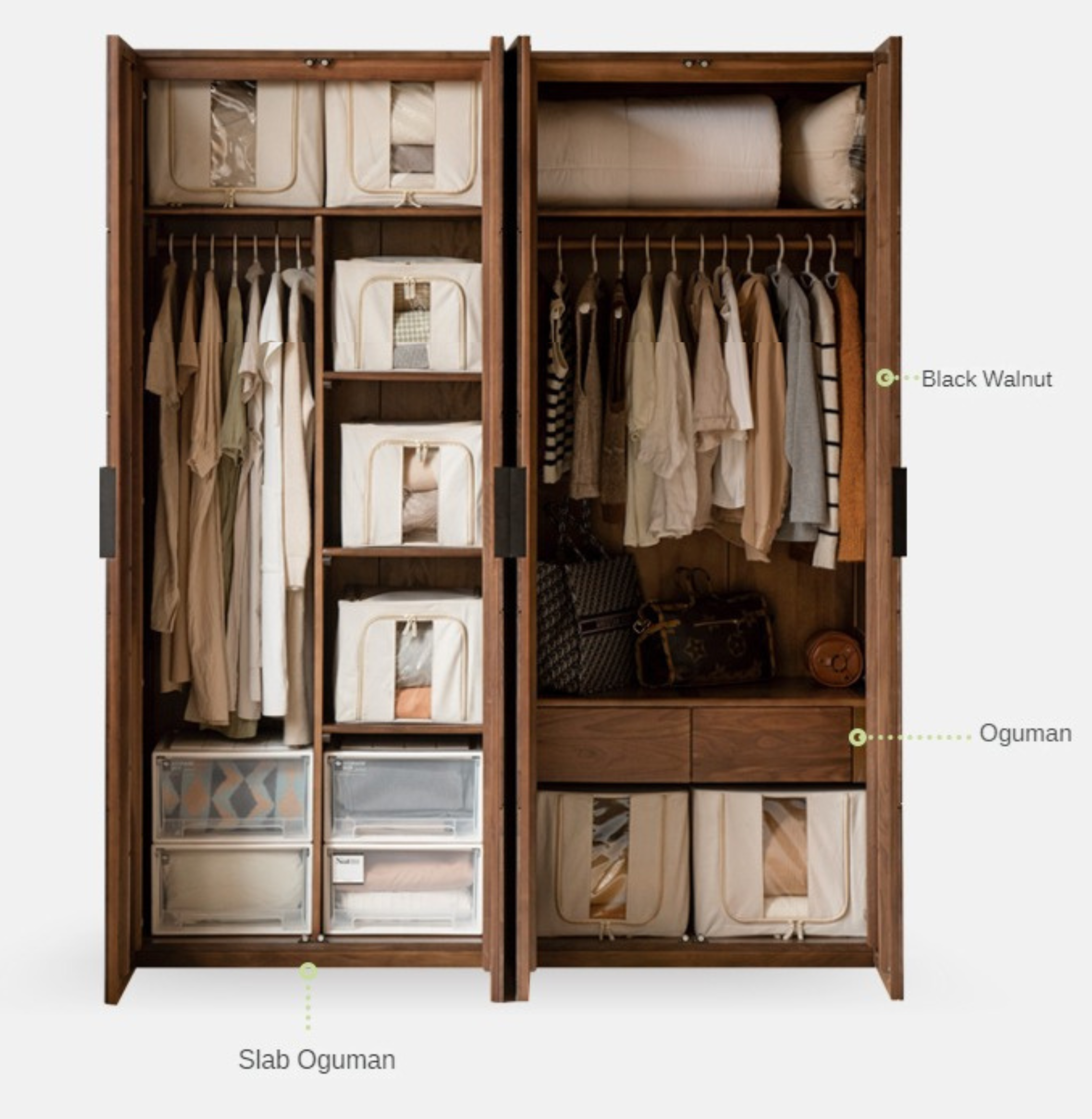 Premium Black Walnut Solid Wood Wardrobe Closet - Spacious Storage for Bedroom, Walk-In Closet & Guest Room Organization