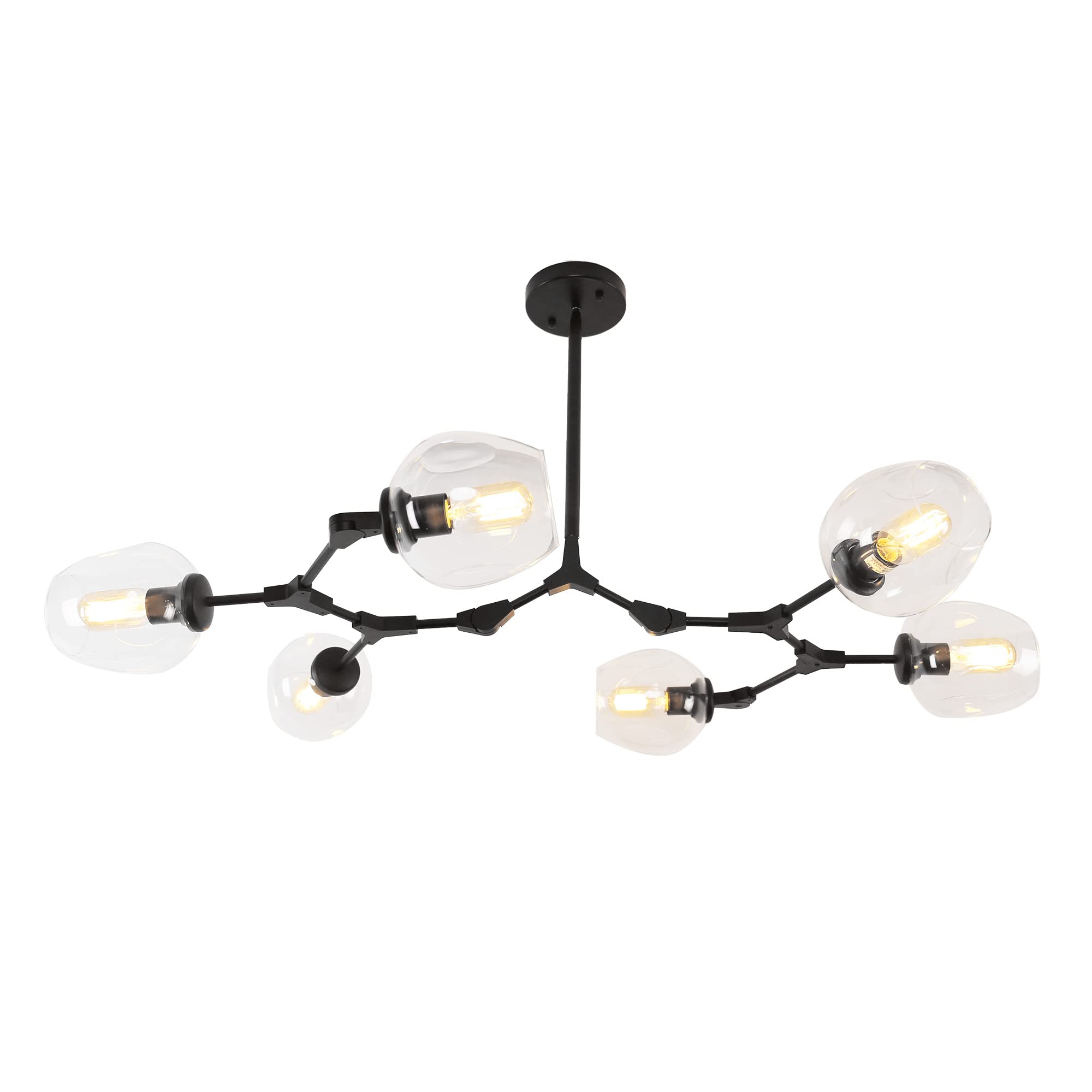 Modern Molecular Globe Pendant Light with 6-Head Glass Lampshade, Sputnik Chandelier Lighting Fixture - Black & Clear for Kitchen, Living Room, Bedroom, Bar, Restaurant, Office - Stylish Ceiling Light for Modern Home Decor