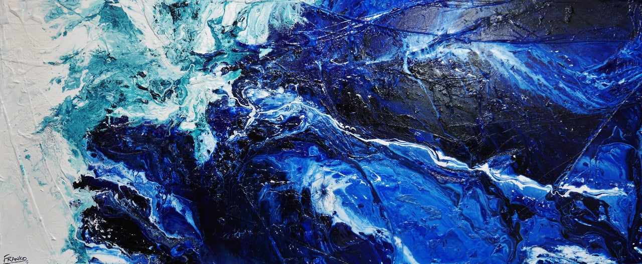 240cm x 100cm Blue and White Textured Abstract Wall Art Painting - Modern Nordic Home Decor for Living Room, Bedroom & Office