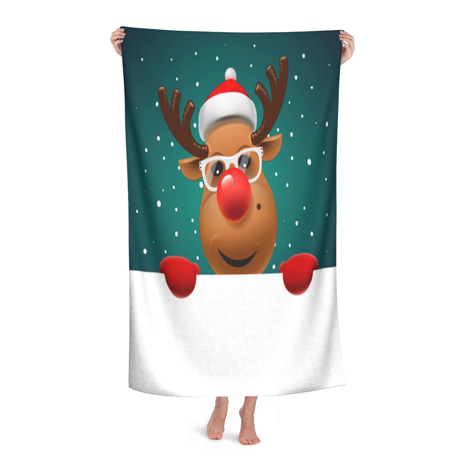 Funny Christmas Reindeer Beach Towel for Adults - Super Absorbent & Soft Bath Towel | Portable Blanket for Beach, Pool, Spa, Gym & Travel | Perfect Holiday Gift & Summer Vacation Essential