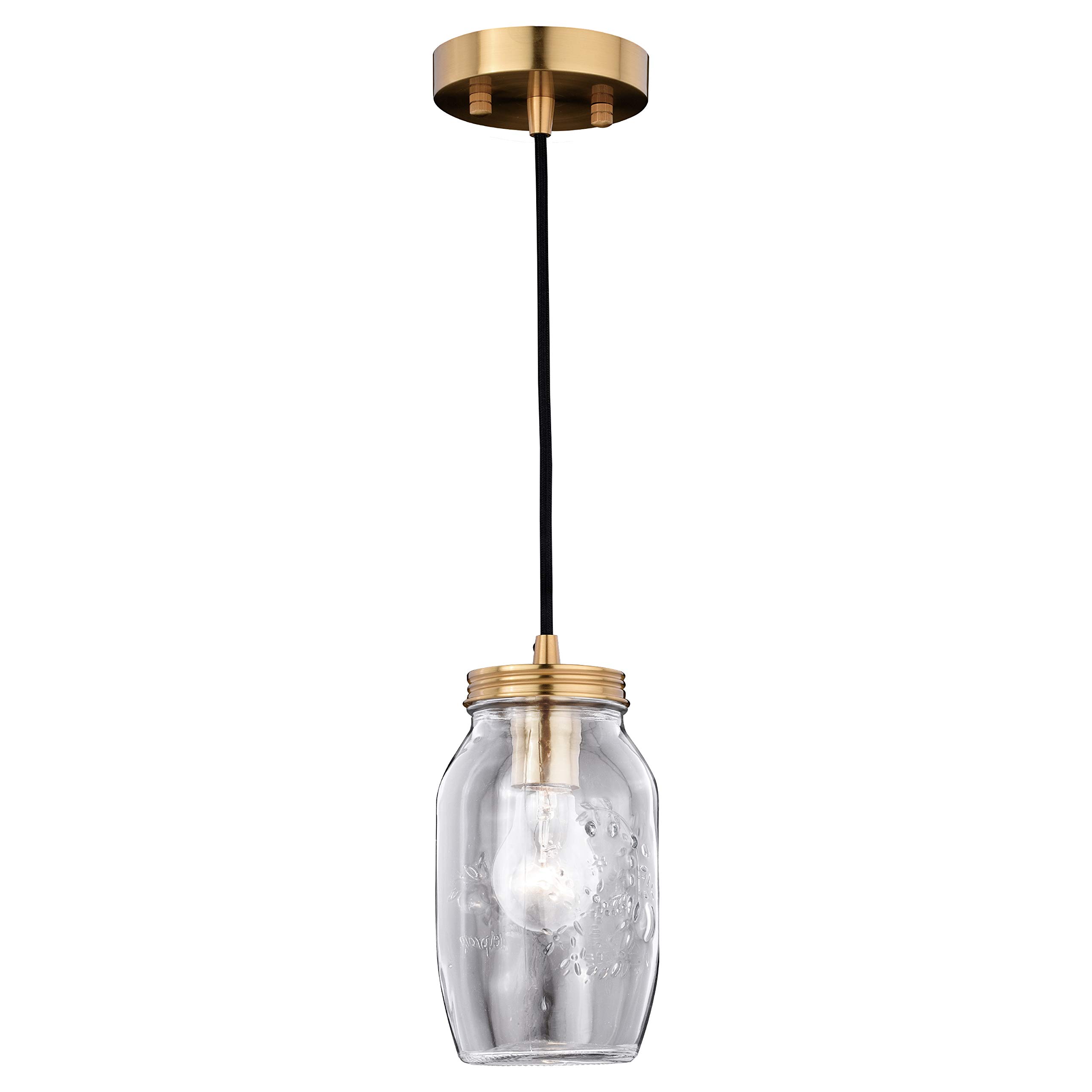 Vintage Brass Farmhouse Mini Pendant Ceiling Light with Clear Glass Shade - Perfect for Kitchen Island, Dining Room, or Entryway Lighting