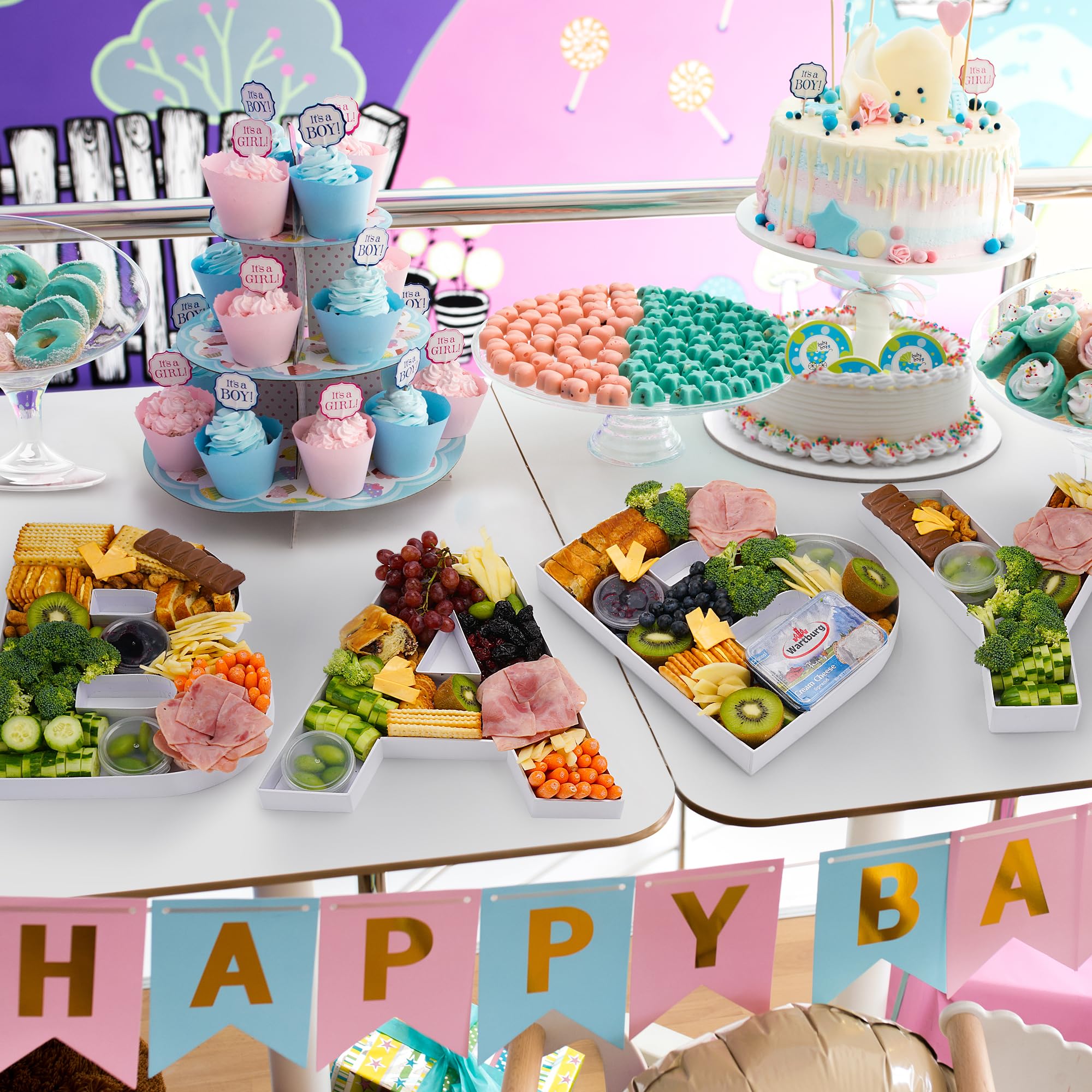Baby Letter Boxes - Gender Reveal Party Decorations | Fillable Cardboard Letters for Charcuterie Boards & Baby Showers | Perfect for Nursery Decor, Birthday Celebrations & Wedding Displays