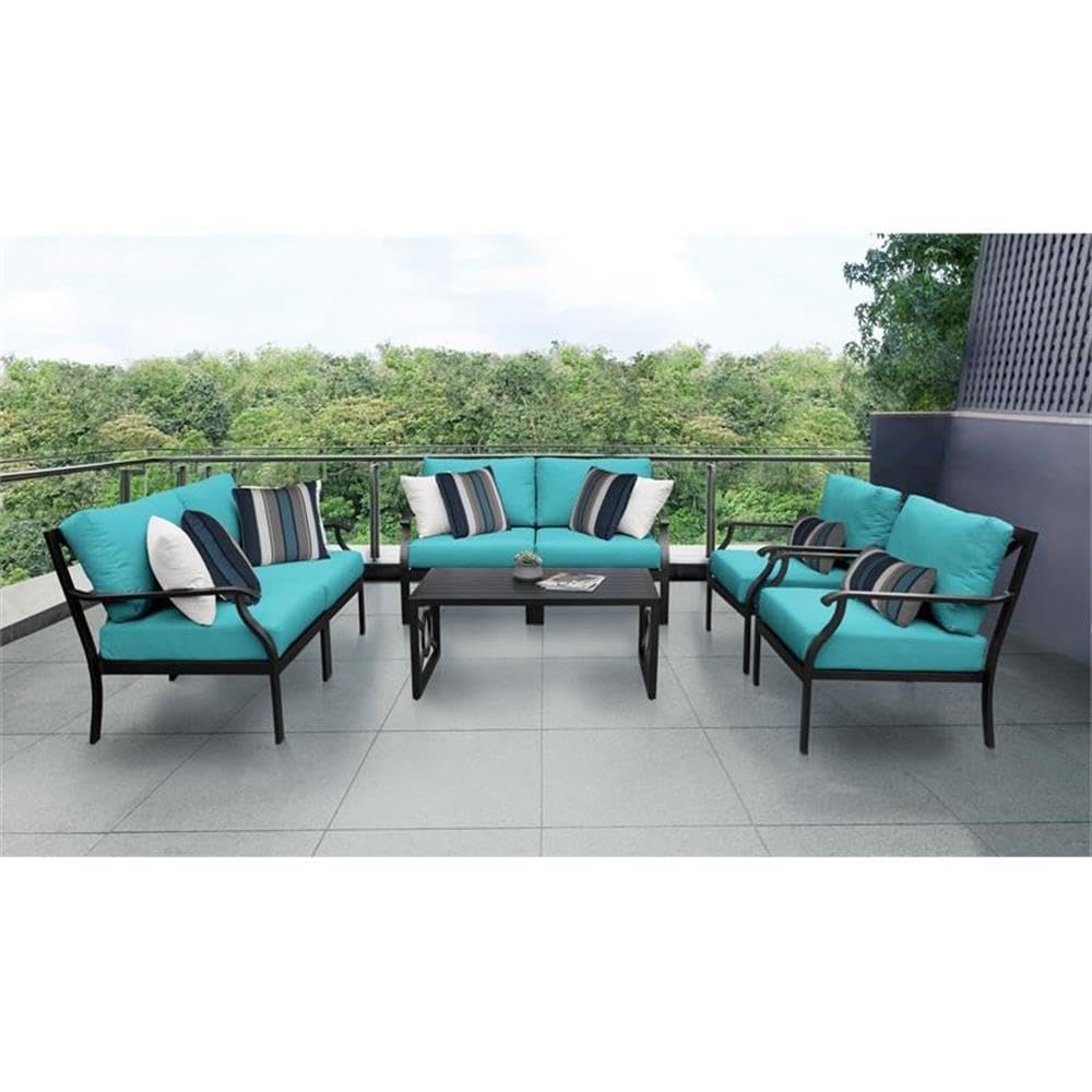 TK Classics Kathy Ireland Madison Ave. 7-Piece Aluminum Patio Furniture Set in Aruba - Outdoor Dining & Lounge Set for Garden, Poolside & Backyard Relaxation