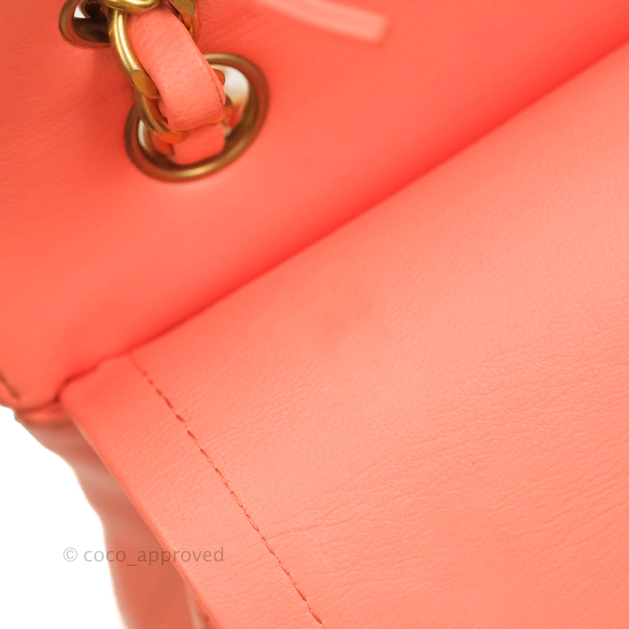 Chanel Classic M/L Medium Chevron Double Flap Bag in Coral Pink Lambskin with Aged Gold Hardware - Luxury Shoulder Bag for Women, Perfect for Parties, Weddings & Special Occasions