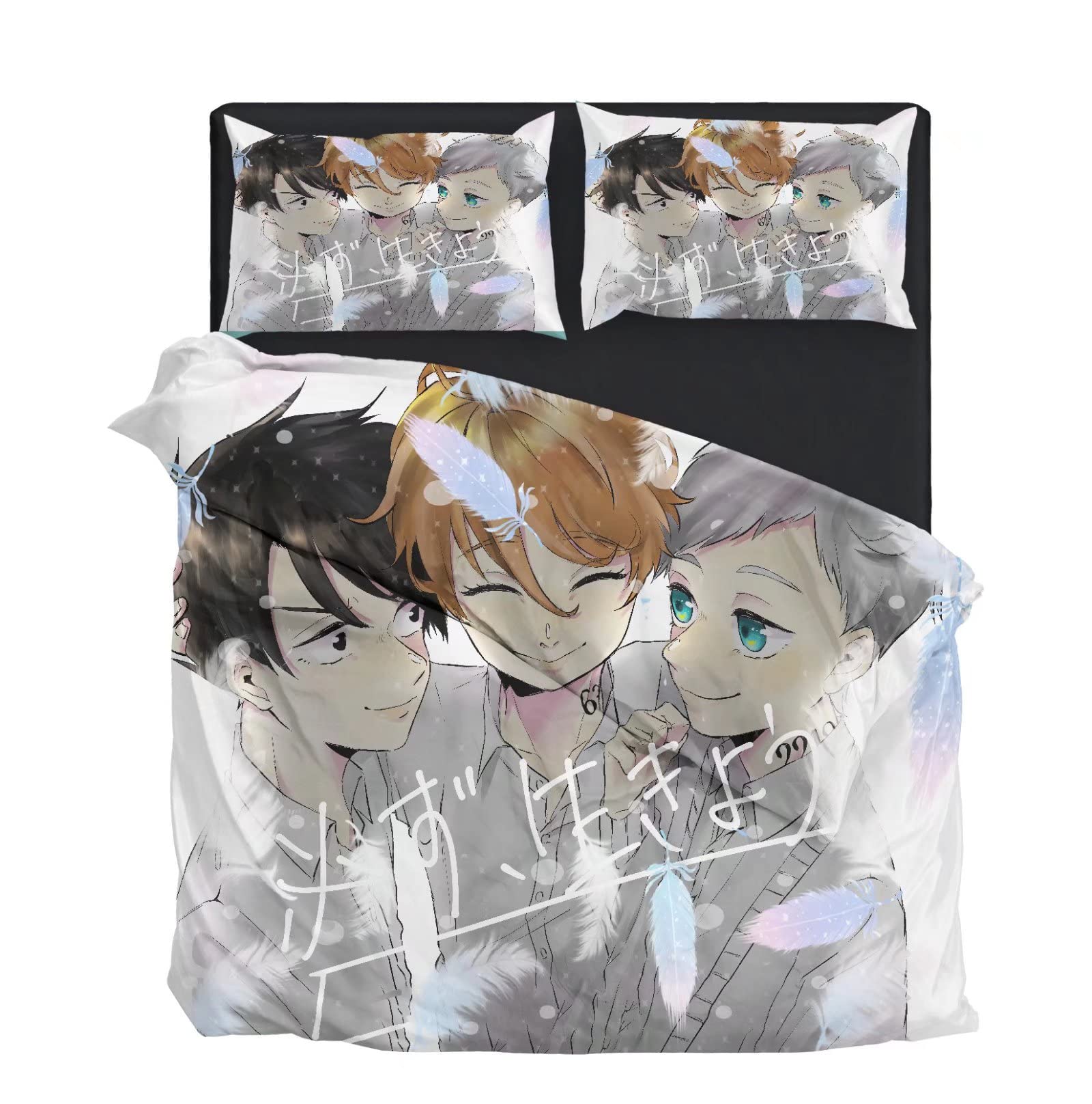 OUTOFGAS Anime The Promised Neverland Bedding Set - Cartoon Printed Duvet Cover for Kids (Comforter Not Included) | Perfect for Anime Fans' Bedrooms, Themed Sleepovers & Gift Giving
