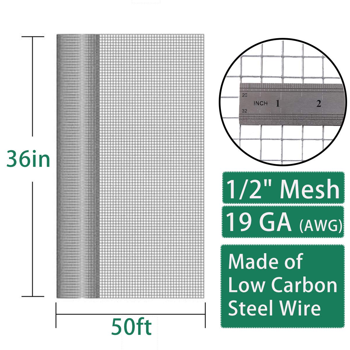 Seboss 1/2 Inch Galvanized Welded Wire Mesh Roll - 36