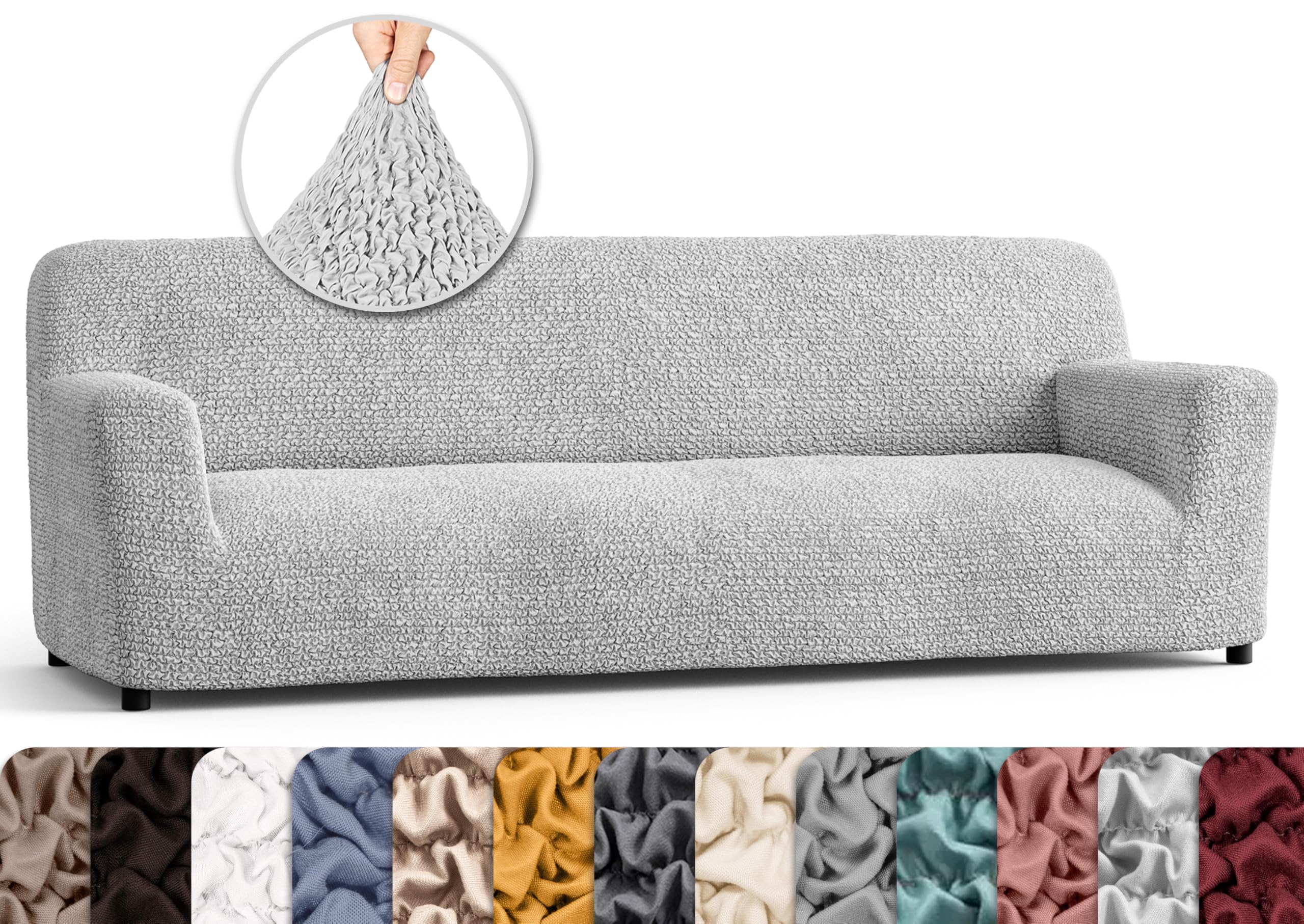 PAULATO BY GA.I.CO. Stretch Sofa Slipcover - 1-Piece Washable Couch Cover with Soft Microfiber Fabric - Form Fit Protector for Pets - Light Grey - Perfect for Living Room, Family Room & Pet-Friendly Homes
