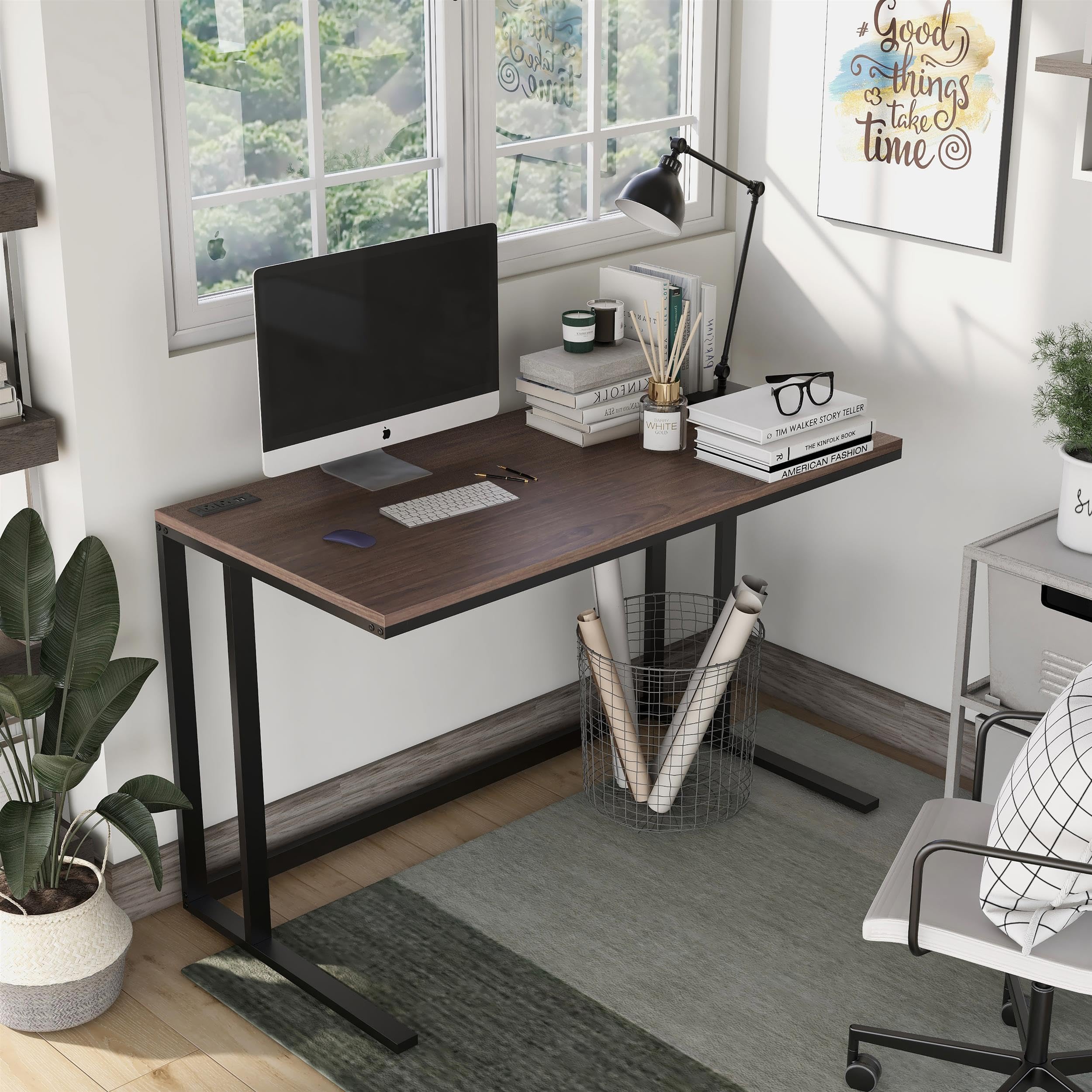 Furniture of America Nillaine Black Wood Writing Desk with USB Port - Perfect for Home Office, Study Room & Small Spaces