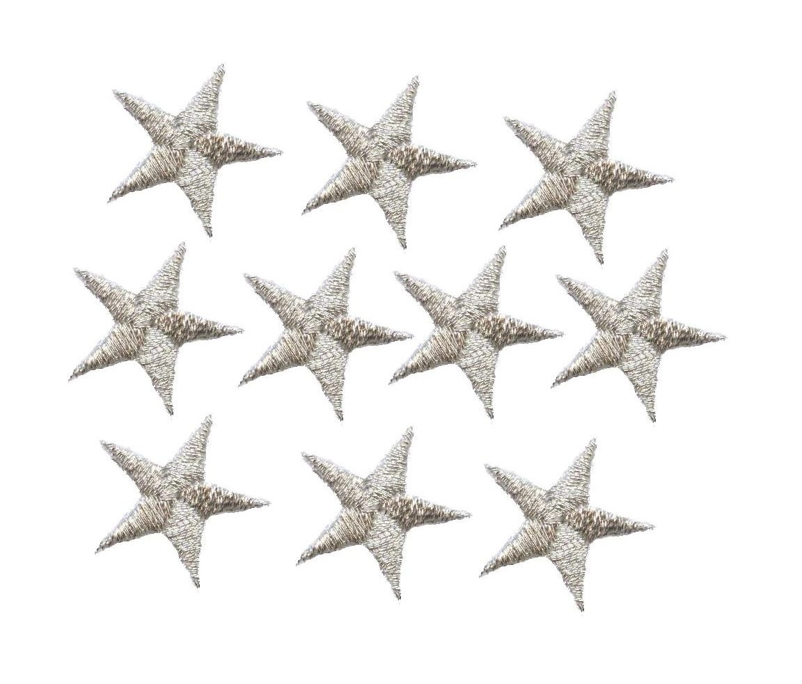 5/8 Inch Silver Stars Iron-On Embroidered Patches (10 Pack) - Perfect for DIY Crafts, Jackets, Backpacks, and Denim Customization