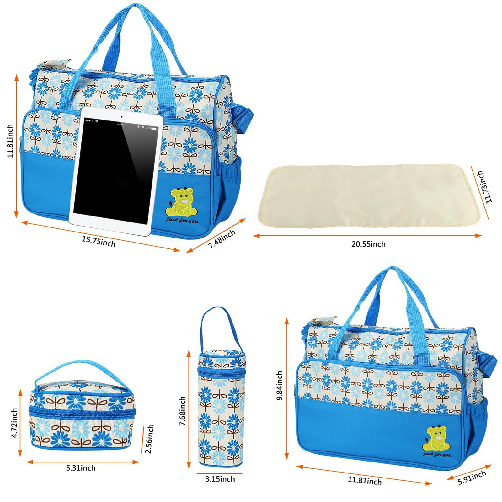 Zorpupoa Diaper Bag Tote Set for Boys, Girls & Moms - Large Portable Baby Changing Bag with 5 PCS Travel Essentials | Perfect for Daycare, Travel & On-the-Go Parenting