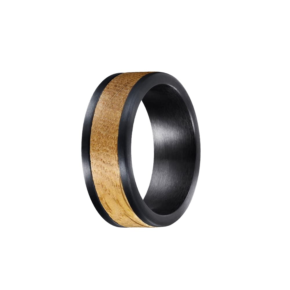 Tungsten Whiskey Barrel Ring for Men - Black Bourbon Wood Wedding Band - Durable & Unique Mens Ring - Perfect for Grooms, Anniversary Gifts & Whiskey Lovers