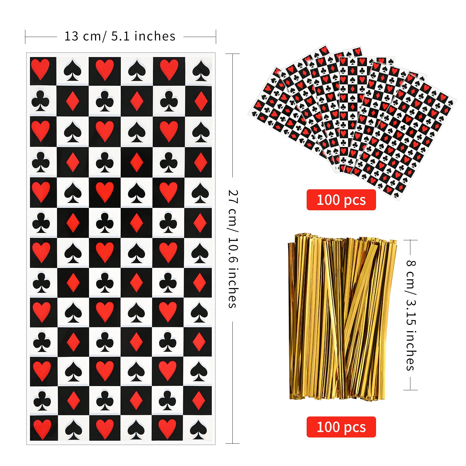 100 Pcs Casino Treat Bags - Poker Print Cellophane Candy Bags with Twist Ties for Casino Theme Party, Birthday, Poker Night & Game Night Supplies - Perfect for Casino Parties, Poker Events, Birthday Favors & Candy Packaging