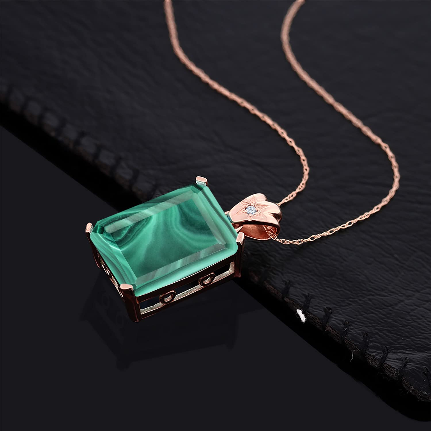18K Rose Gold Plated Silver Emerald Cut Gemstone Birthstone Pendant Necklace - 18X13MM Center Stone & 1.8MM Round Accent | Fine Jewelry Gift for Women, Mom, Wife | Includes 18