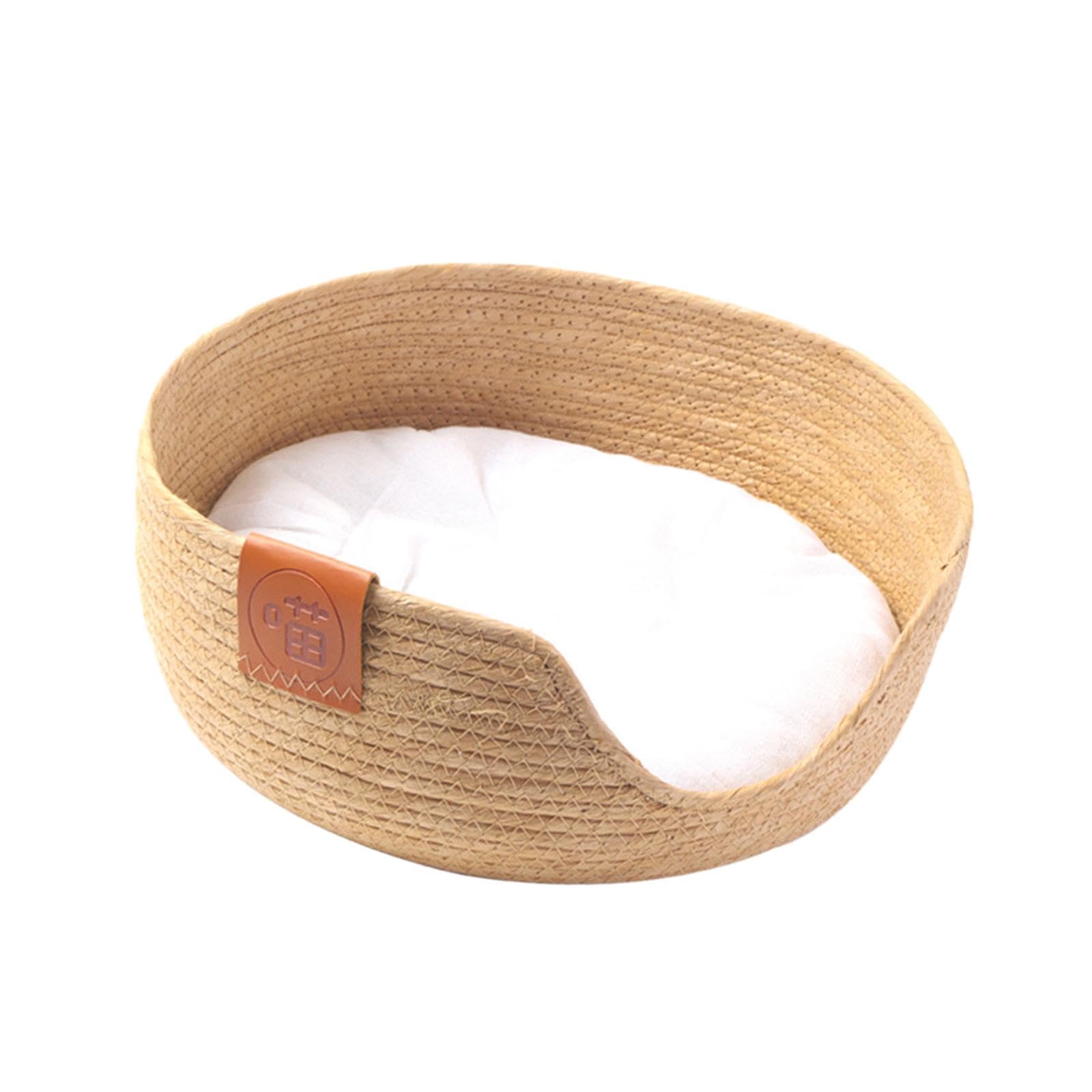 Cozy Straw Weave Pet Bed - Round Cat & Dog Bed with Removable Cushion for Kittens, Puppies & Rabbits | Perfect for Living Room, Bedroom & Pet Napping Areas