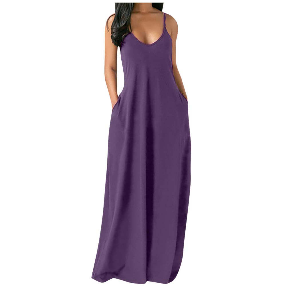 ZASUN Women's Maxi Dresses - Casual Sling Long Summer Dresses with Pockets, Solid Color Cami Beach Dress, Plus Size Flowy Sundress for Vacation, Pool Party & Outdoor Activities