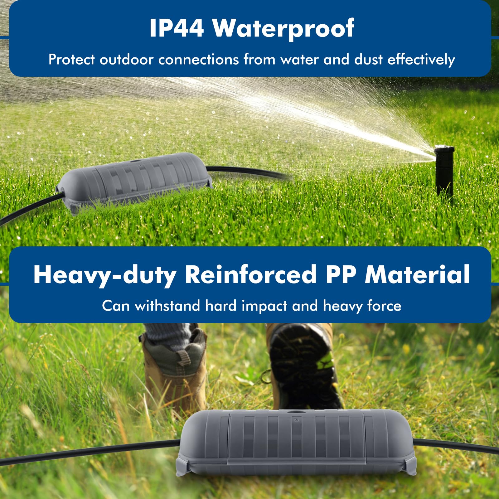 2 Pack Outdoor IP44 Waterproof Electrical Junction Box by Restmo - Weatherproof Extension Cord Cover & Safety Enclosure for Holiday Lights, Power Tools, Garden Fountains (Gray) - Perfect for Outdoor Decorations, DIY Projects & Wet Environment Protection