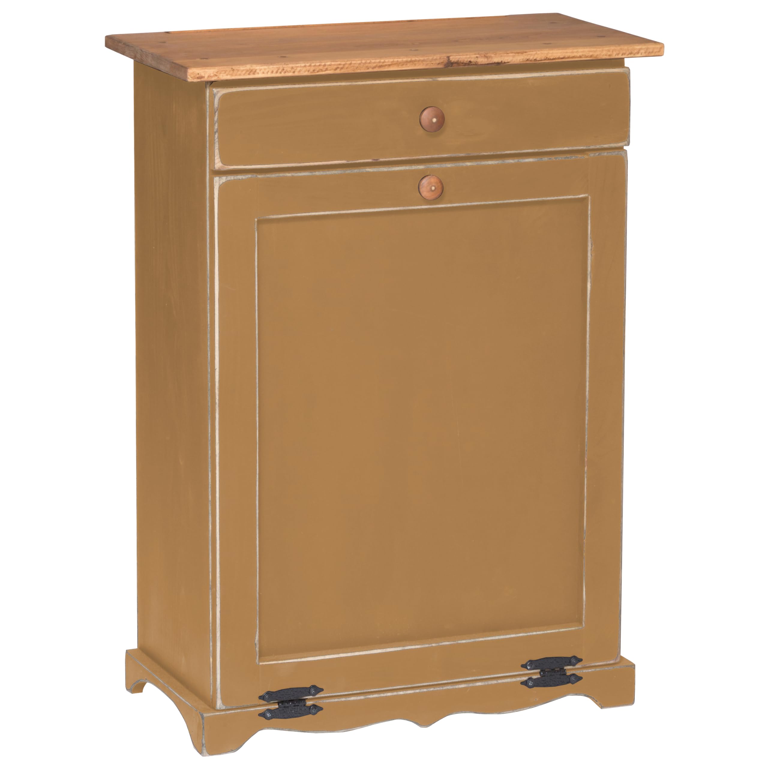 Farmhouse Pine Tilt-Out Waste Basket - Rustic Mustard Yellow Trash Can for Kitchen, Bathroom & Office | Furniture Barn USA