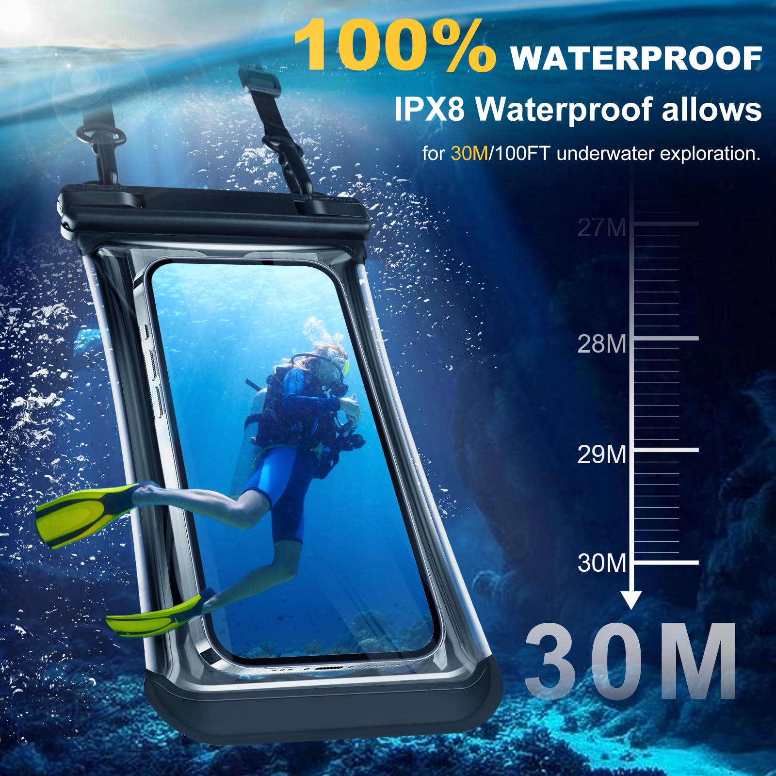 **CITAMAMA Waterproof Floating Phone Pouch IPX8 - Compatible with iPhone 15 Pro Max, 14 Pro, 13, Galaxy S24, S23 Ultra (Up to 7.2