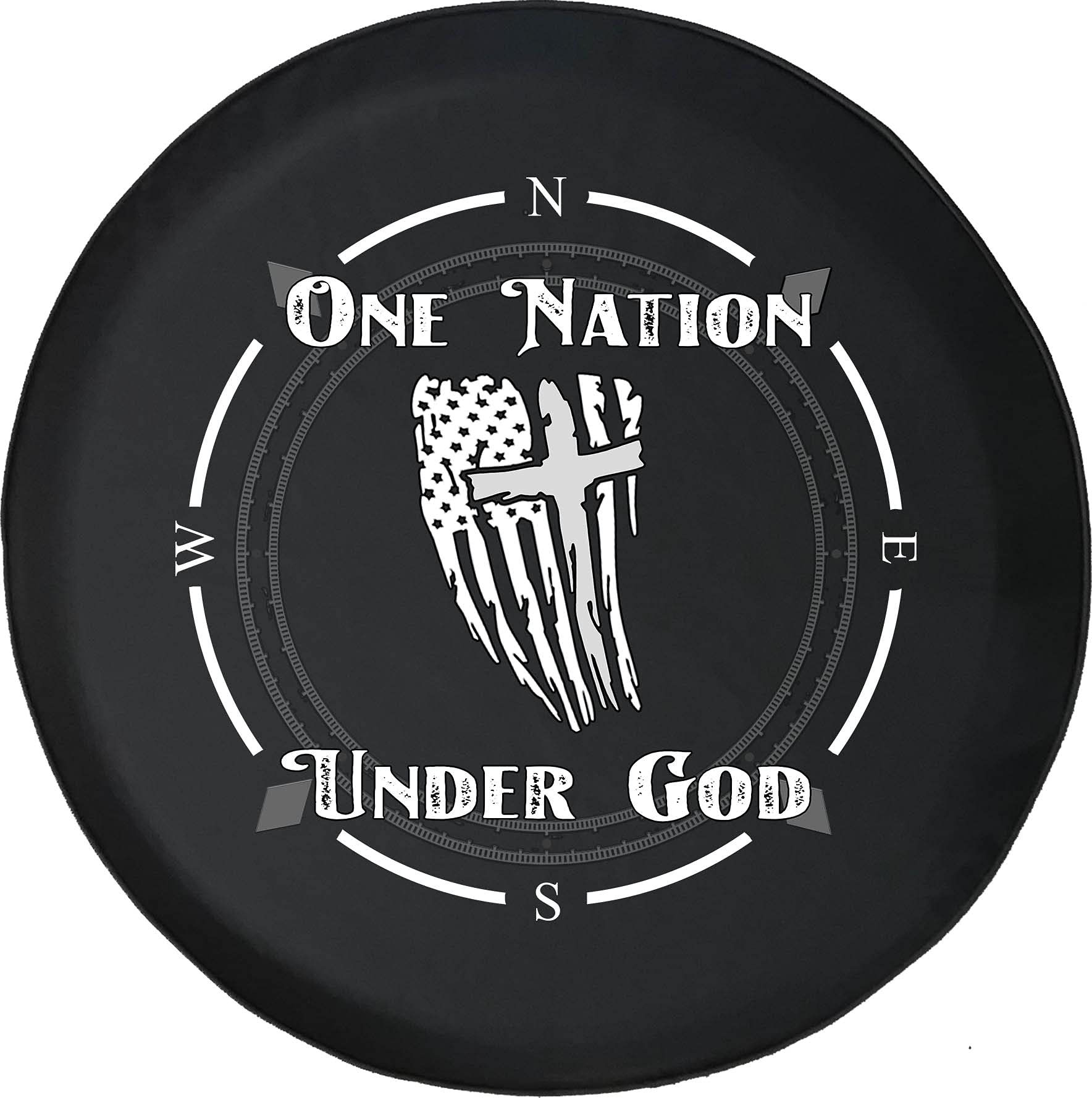 Premium Spare Tire Cover with Compass & Cross American Flag Design - Durable SUV, Trailer, RV Wheel Cover for Off-Road Adventures & Road Trips