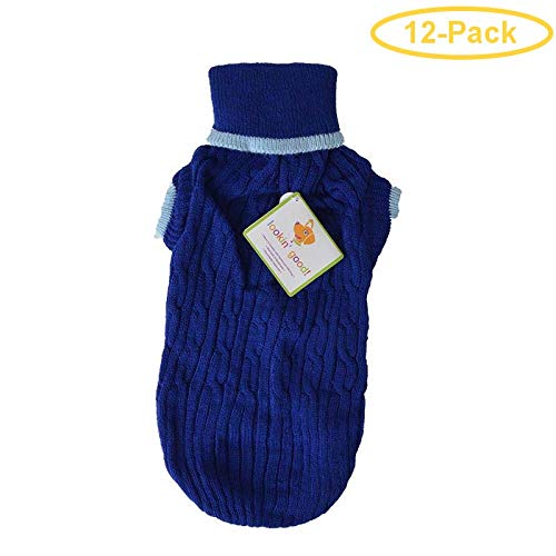 Blue Cable Knit Dog Sweater for Small to Medium Dogs (14-19 Inch Neck to Tail) - 12 Pack - Cozy Winter Outfit for Pets - Perfect for Cold Weather Walks & Indoor Comfort
