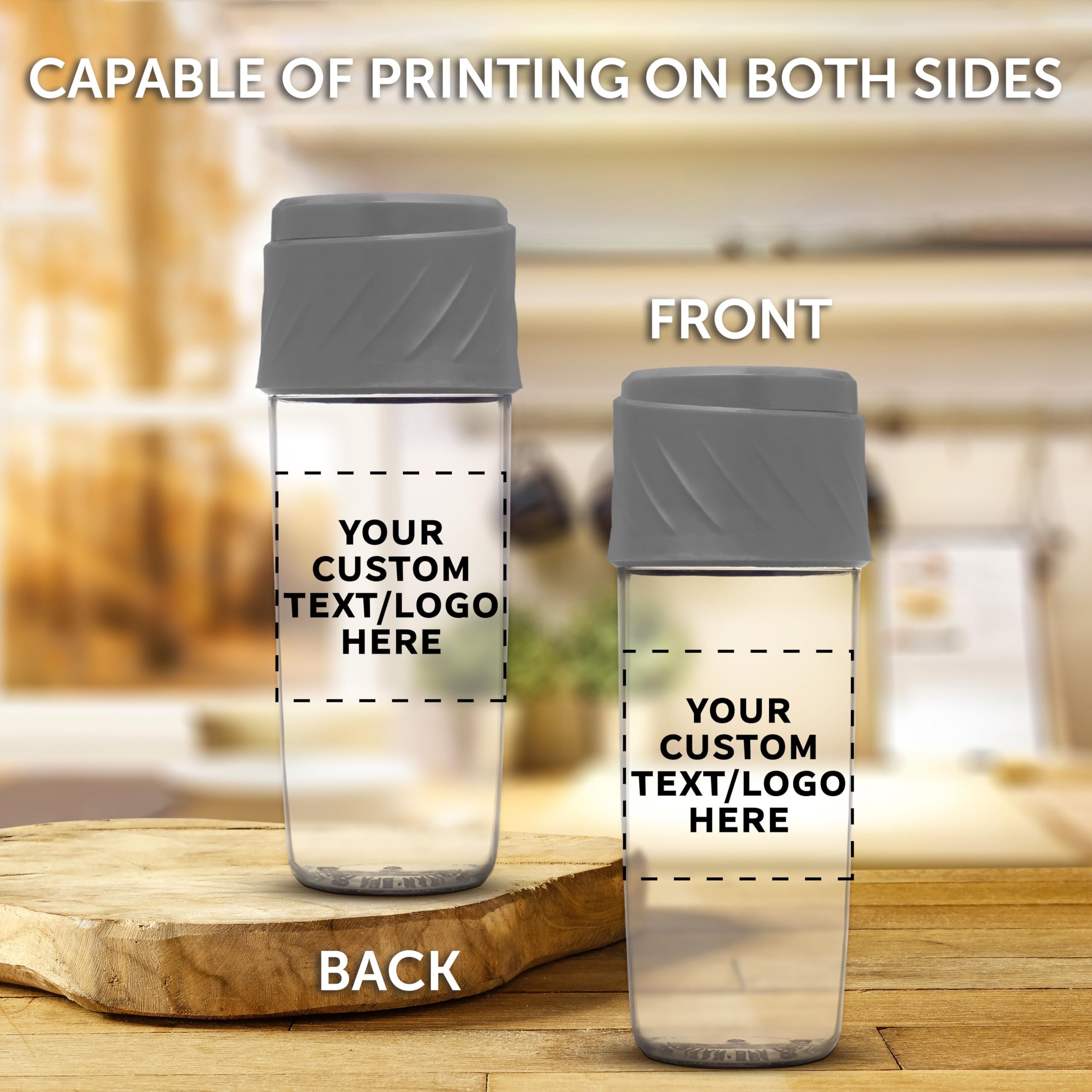 10 Pack Dual Sip-N-Snack 16oz BPA-Free Plastic Water Bottles with Screw-On Lid - Custom Text & Logo - Perfect for Schools, Sports & Office Hydration