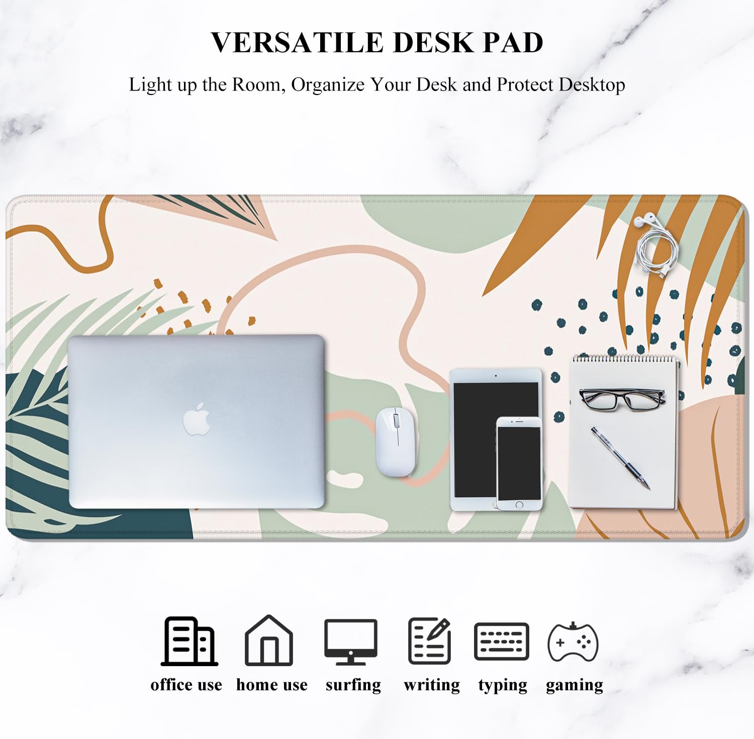 Auhoahsil XXL Gaming Mouse Pad - 35.4 x 15.7 Inch Large Desk Mat with Non-Slip Rubber Base & Stitched Edges | Extended Mousepad for PC, Laptop, Office & Gaming Setup | Boho Style Computer Accessory for Work & Play