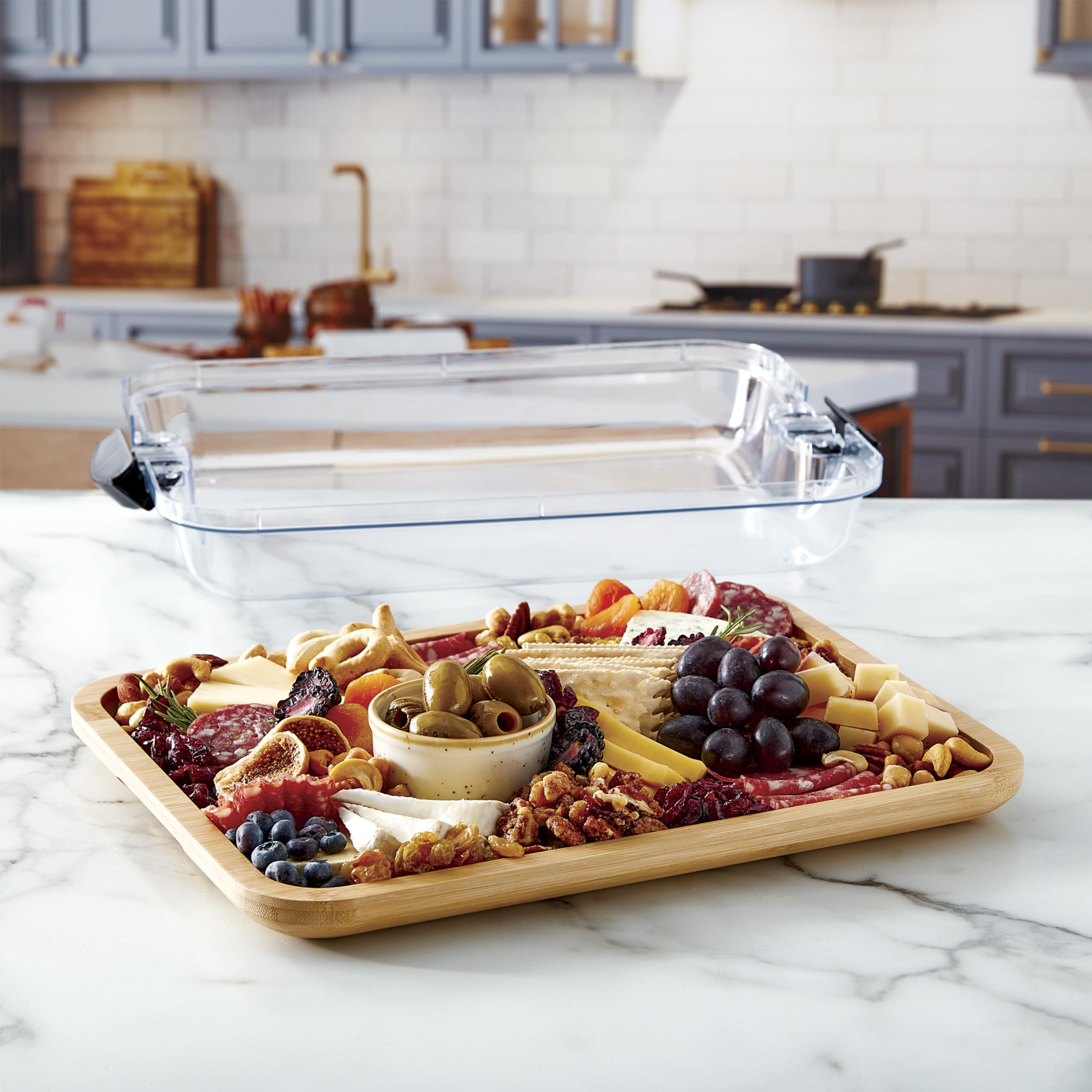 Premium Bamboo Cutting Board with Locking Lid & Handles – Ideal for Charcuterie, Snacks, Food Prep – Perfect for Kitchen, Entertaining & Gifts