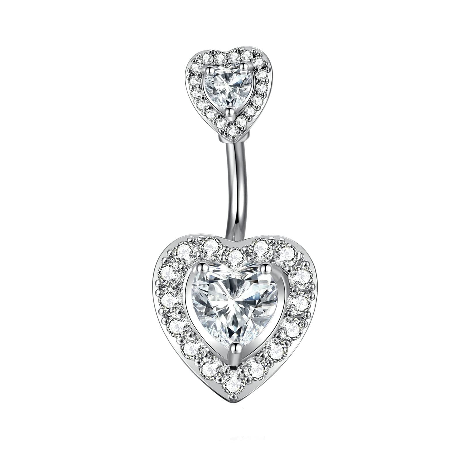 Skcess Belly Button Rings for Women - Double Heart Maternity Belly Rings with Cubic Zirconia, Hypoallergenic Copper Navel Jewelry | Perfect for Pregnancy, Everyday Wear & Special Occasions