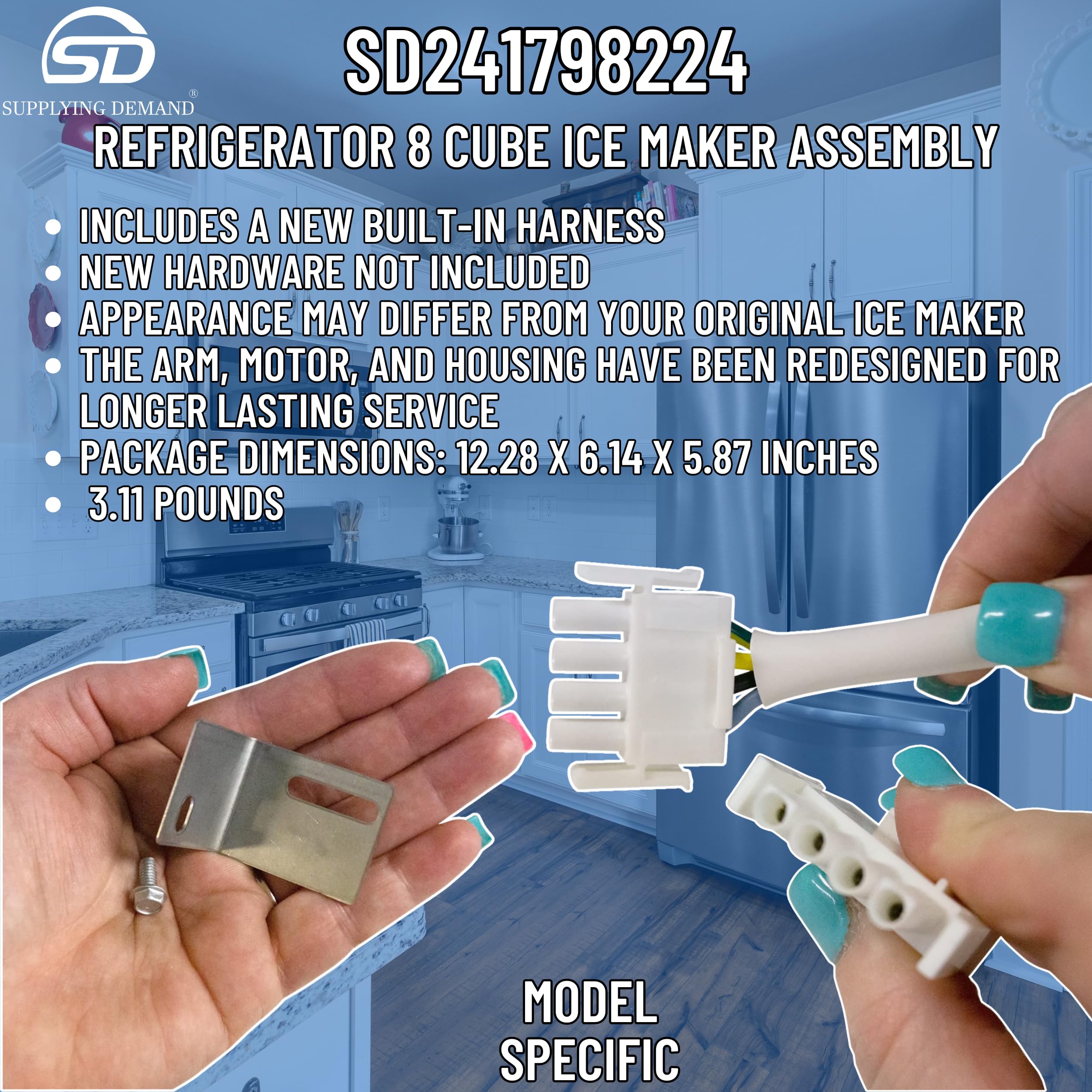 2241798224 241798231 Refrigerator 8 Cube Ice Maker Replacement Assembly - Compatible with Specific Models (Not Universal) - Perfect for Home Kitchen Appliance Repair & Maintenance
