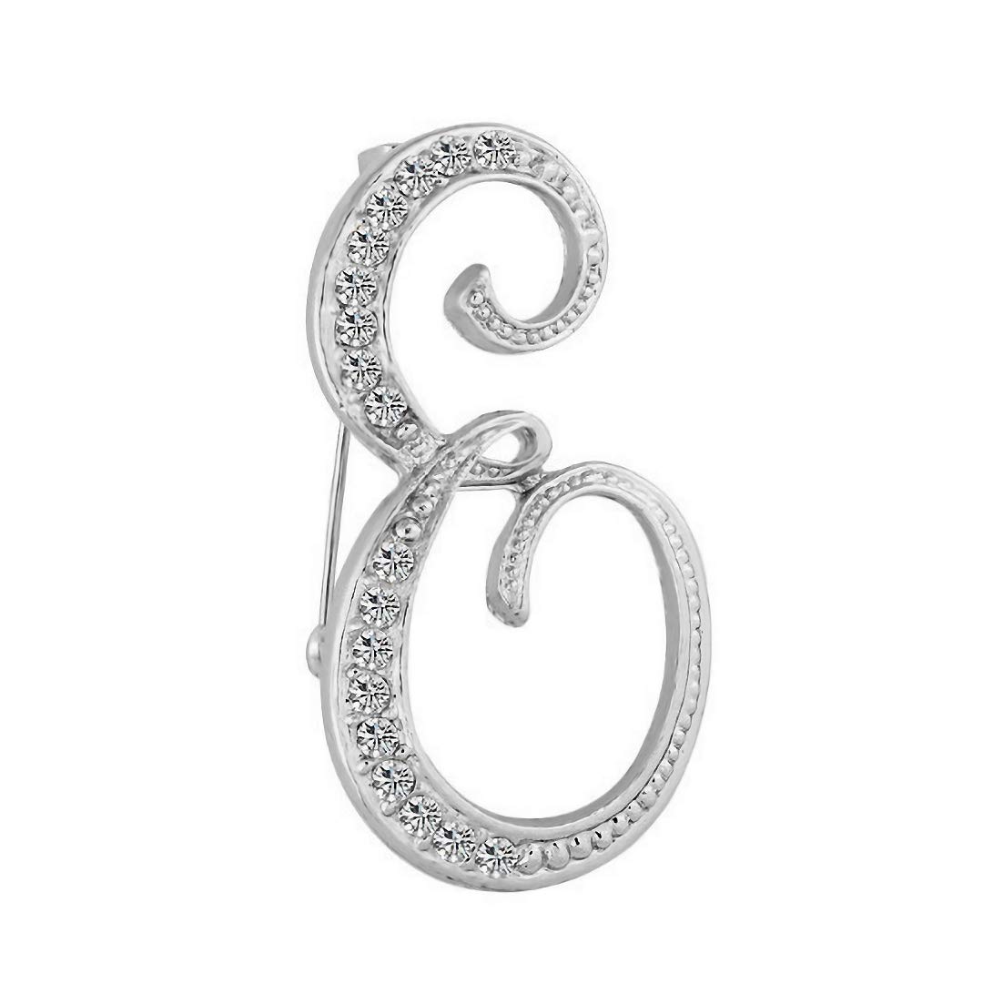 Silver Crystal 26 Initial Alphabet Letter Charms - Monogram Enamel Lapel Pin Brooch for Women - Perfect for Jackets, Scarves, Hats & Gift Giving