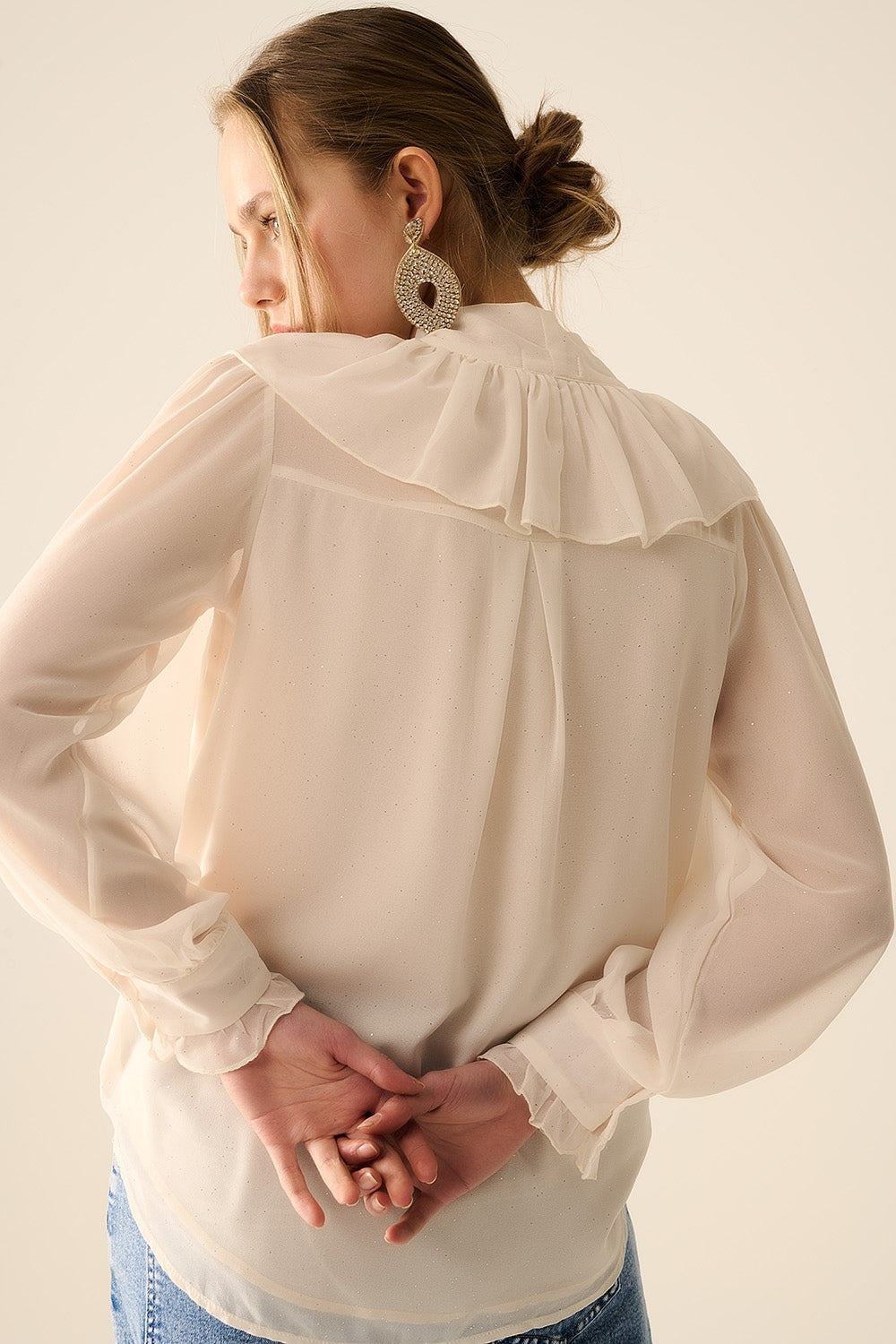 Chiffon Beige Blouse with Bow Detail - Elegant Women's Top for Office, Party & Casual Wear