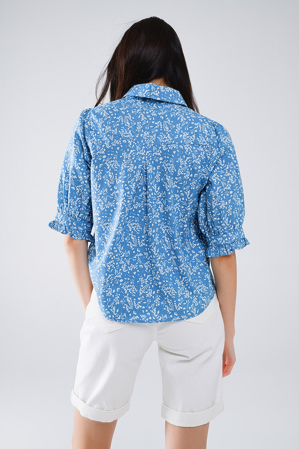 Floral Print Short Sleeve Blue Blouse for Women - Casual Summer Tops, Office Wear & Date Night Outfits