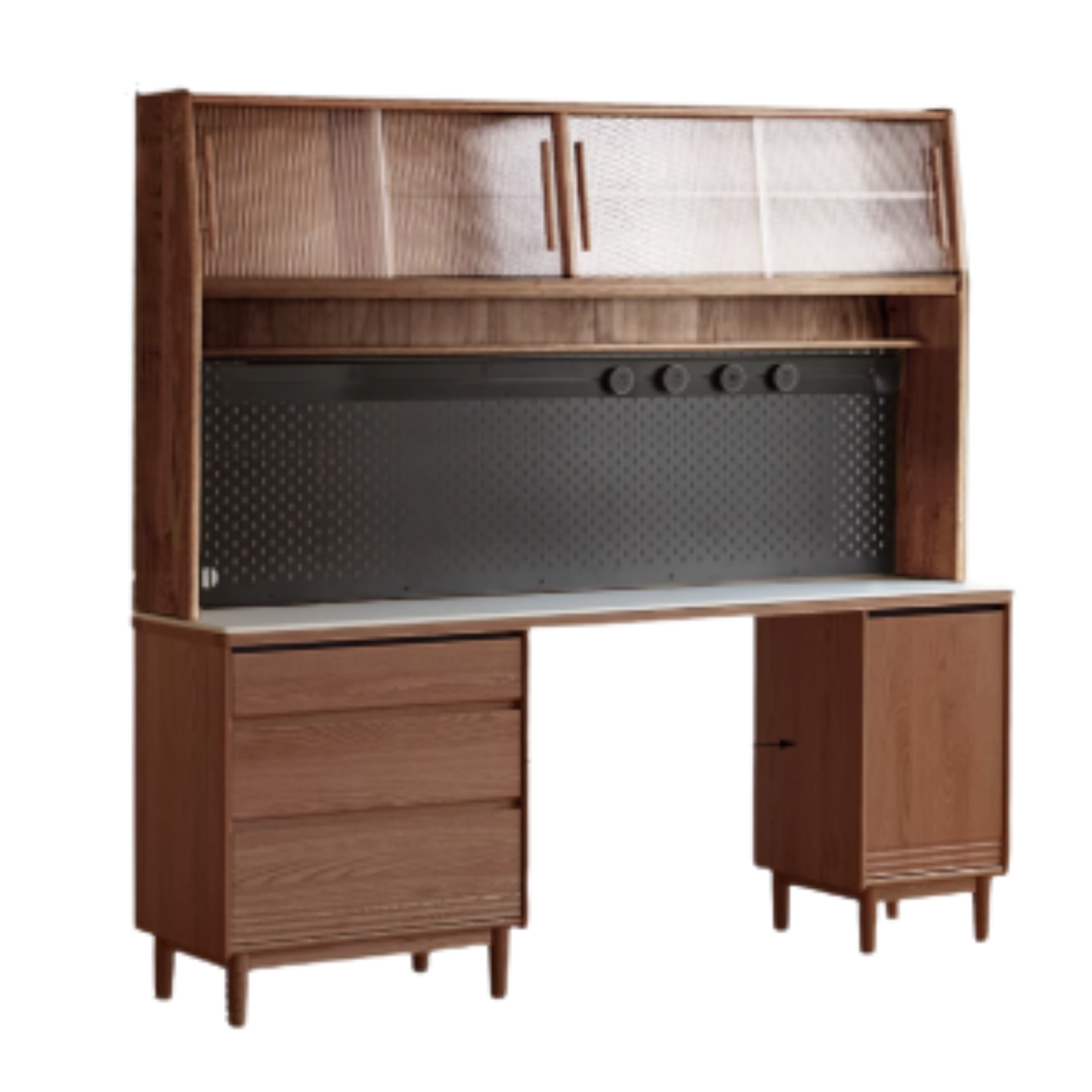 82.7x17.7x76.7 inch / 210.4x45x195 cm / Walnut color / Oak Rock slab dining cabinet with shelf bull rail