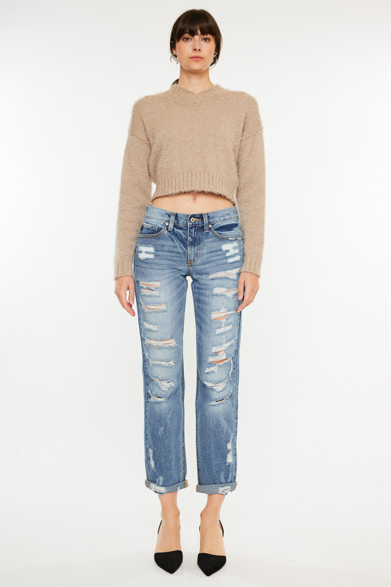 Stylish Baker Mid Rise Boyfriend Jeans for Women - Comfortable Relaxed Fit Denim Pants for Casual Wear & Everyday Outfits