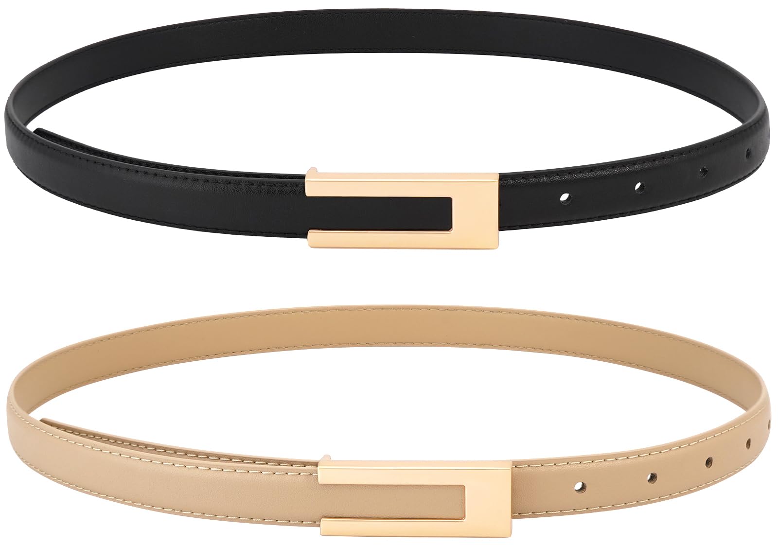 Women's Skinny Leather Belt with Gold Buckle for Dresses & Jeans | Fashion Waist Accessory