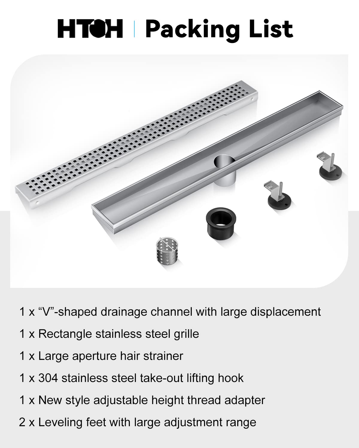 48 Inch Linear Shower Drain - Brushed Nickel 304 Stainless Steel Bathroom Floor Drain with Removable Grate | Modern Waterproof Design for Walk-in Showers & Wet Rooms | Easy Installation & Low Maintenance