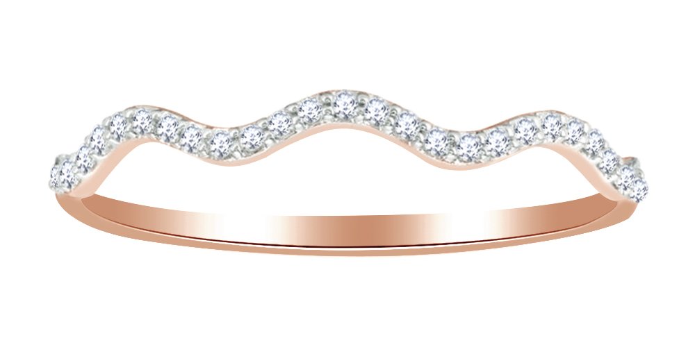 10K Solid Gold Round Cut White Diamond Wavy Band Ring (1/15 Cttw) - Elegant Stackable Ring for Women, Perfect for Weddings, Anniversaries & Everyday Wear