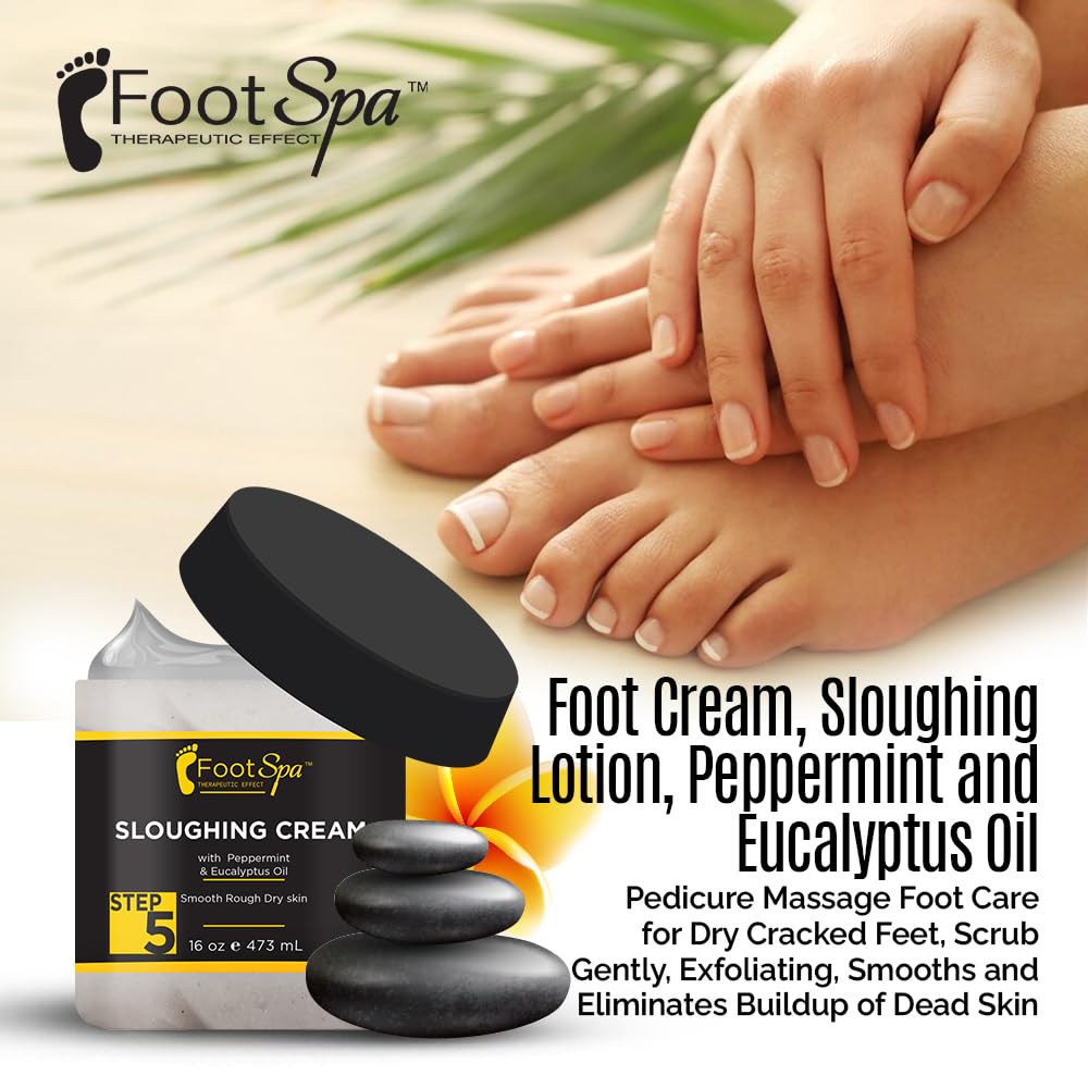 Relaxing Foot Spa Cream with Peppermint & Eucalyptus Oil - 16oz Moisturizing Treatment for Dry Cracked Feet - Exfoliating Lotion to Remove Dead Skin & Smooth Rough Heels - Perfect for Pedicures & At-Home Foot Care